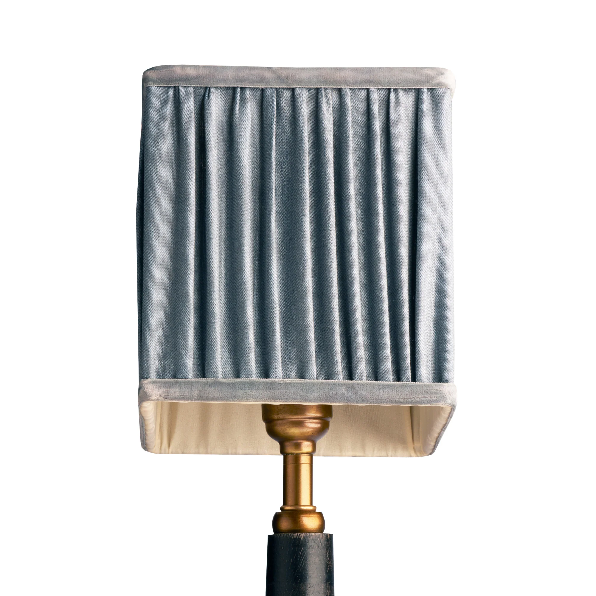 10.5cm tall square gathered shade in Moonstone silk with velvet tape - Image 2