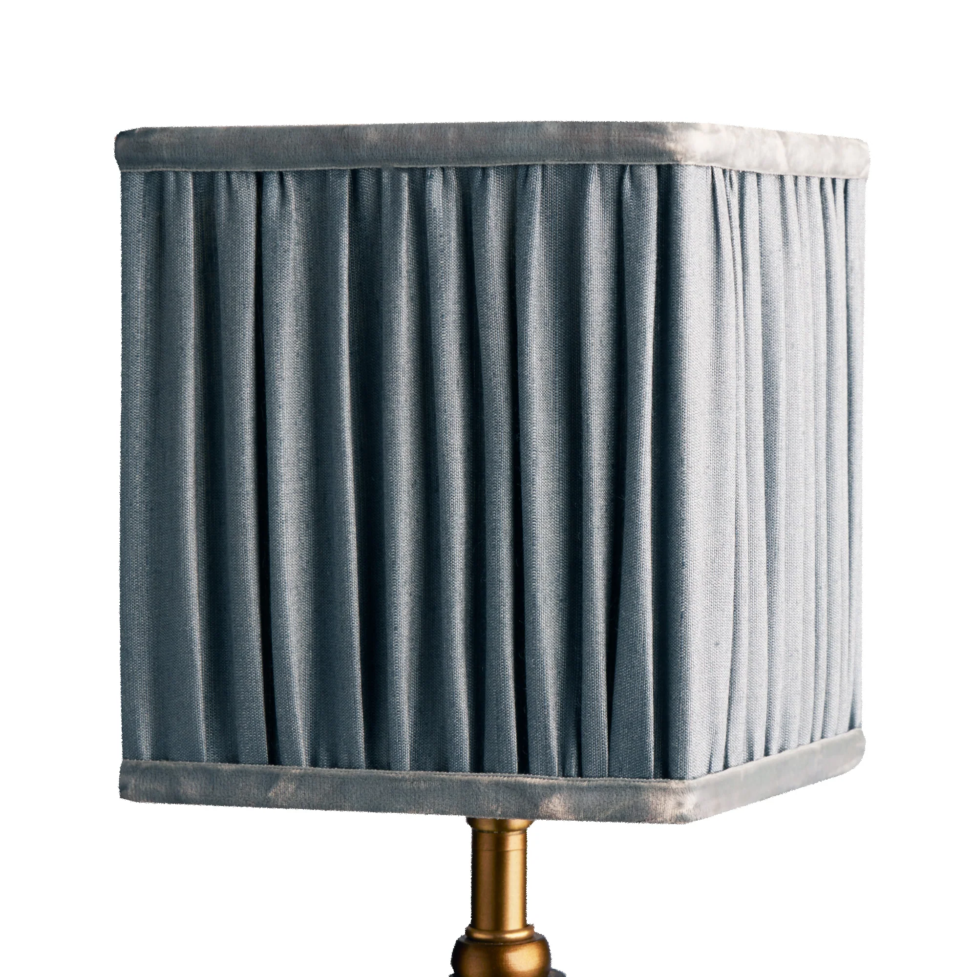 10.5cm tall square gathered shade in Moonstone silk with velvet tape - Image 4