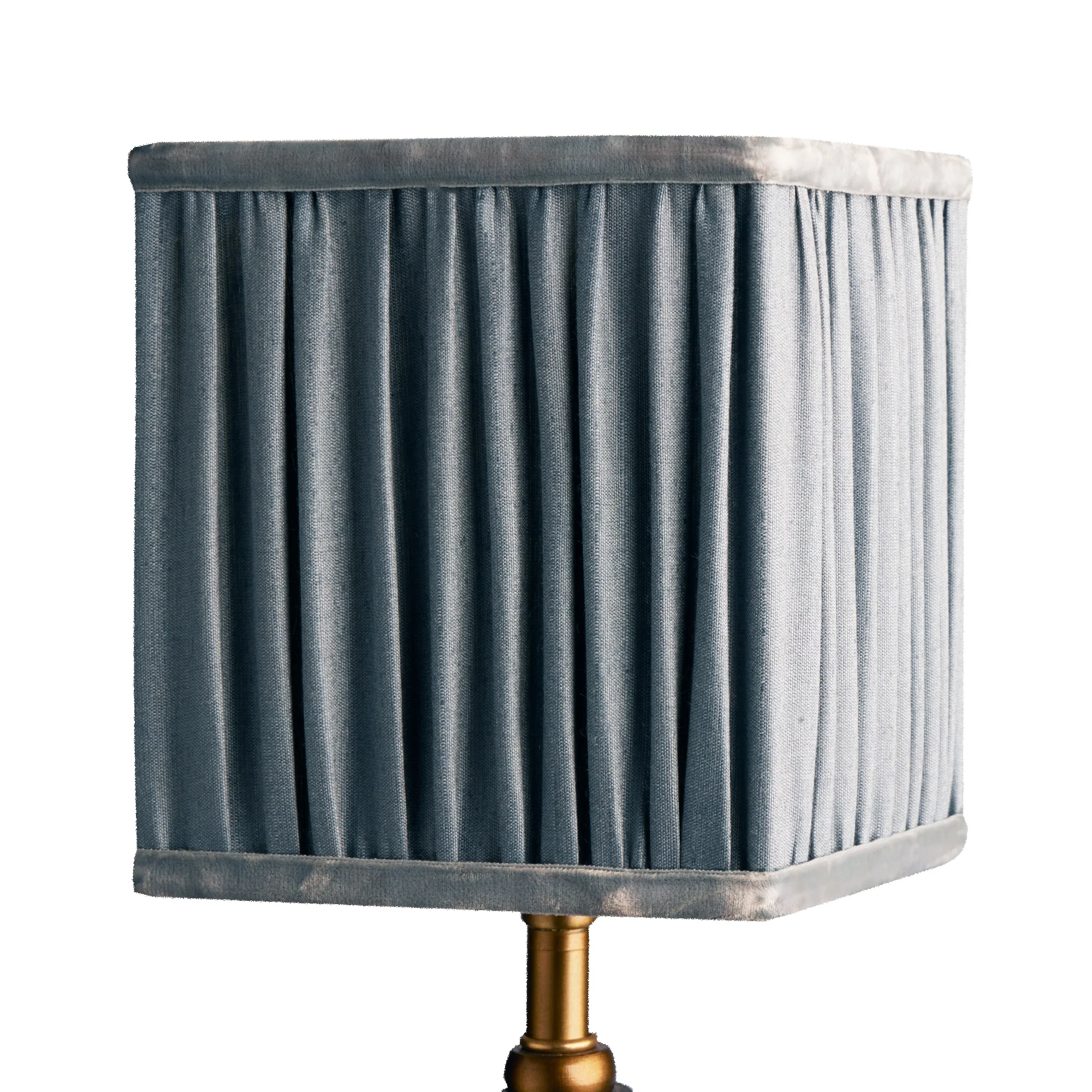 12.5cm tall square gathered shade in Moonstone silk with velvet tape - Image 4