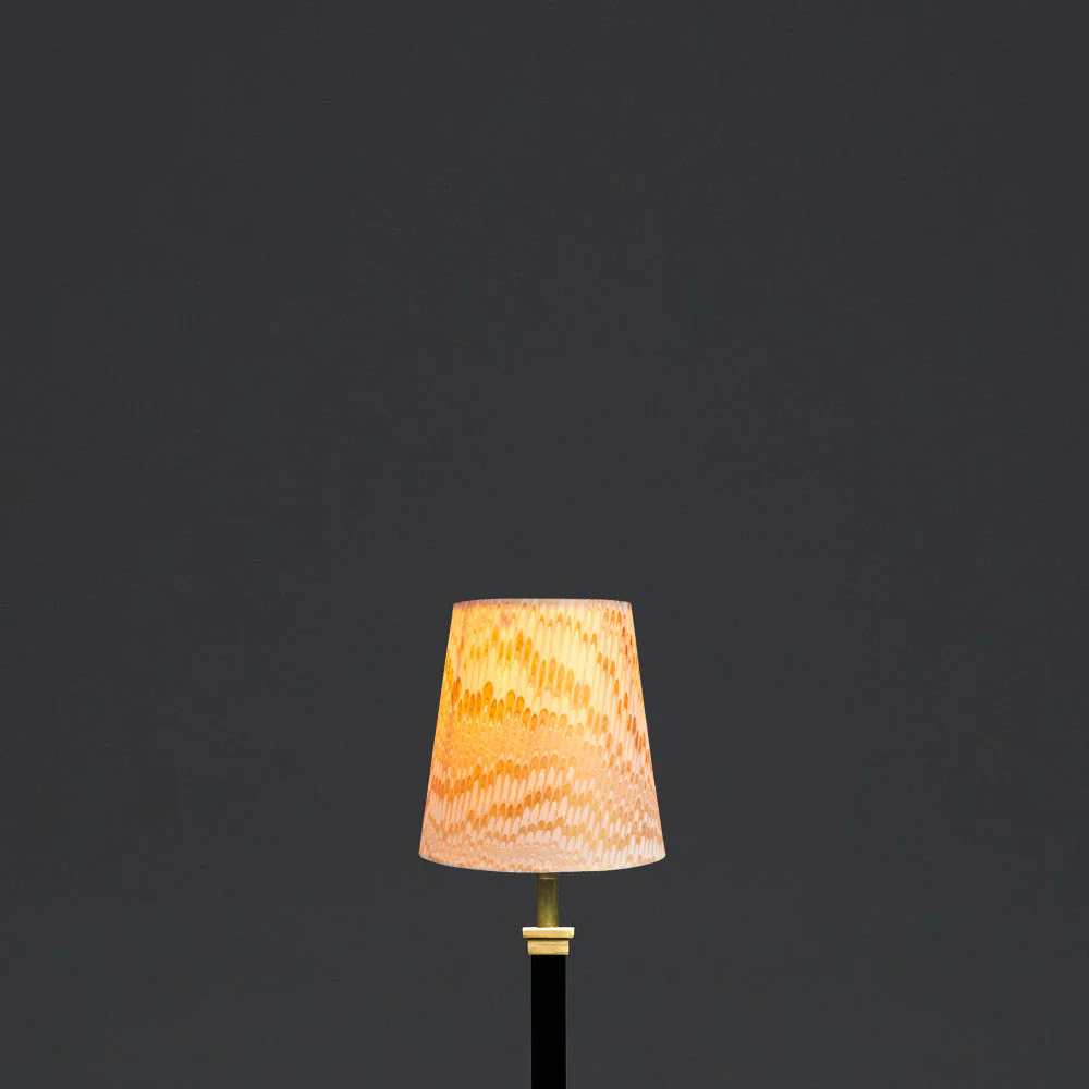12cm tall tapered shade with candle clip in gold and white Porto hand made marble paper - Image 4