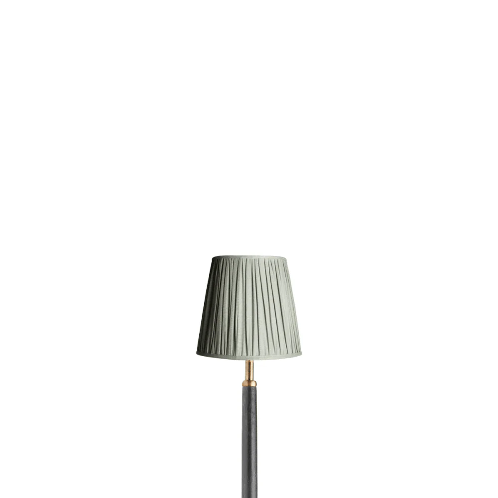 14cm tall tapered gathered lampshade in smog stonewashed linen
