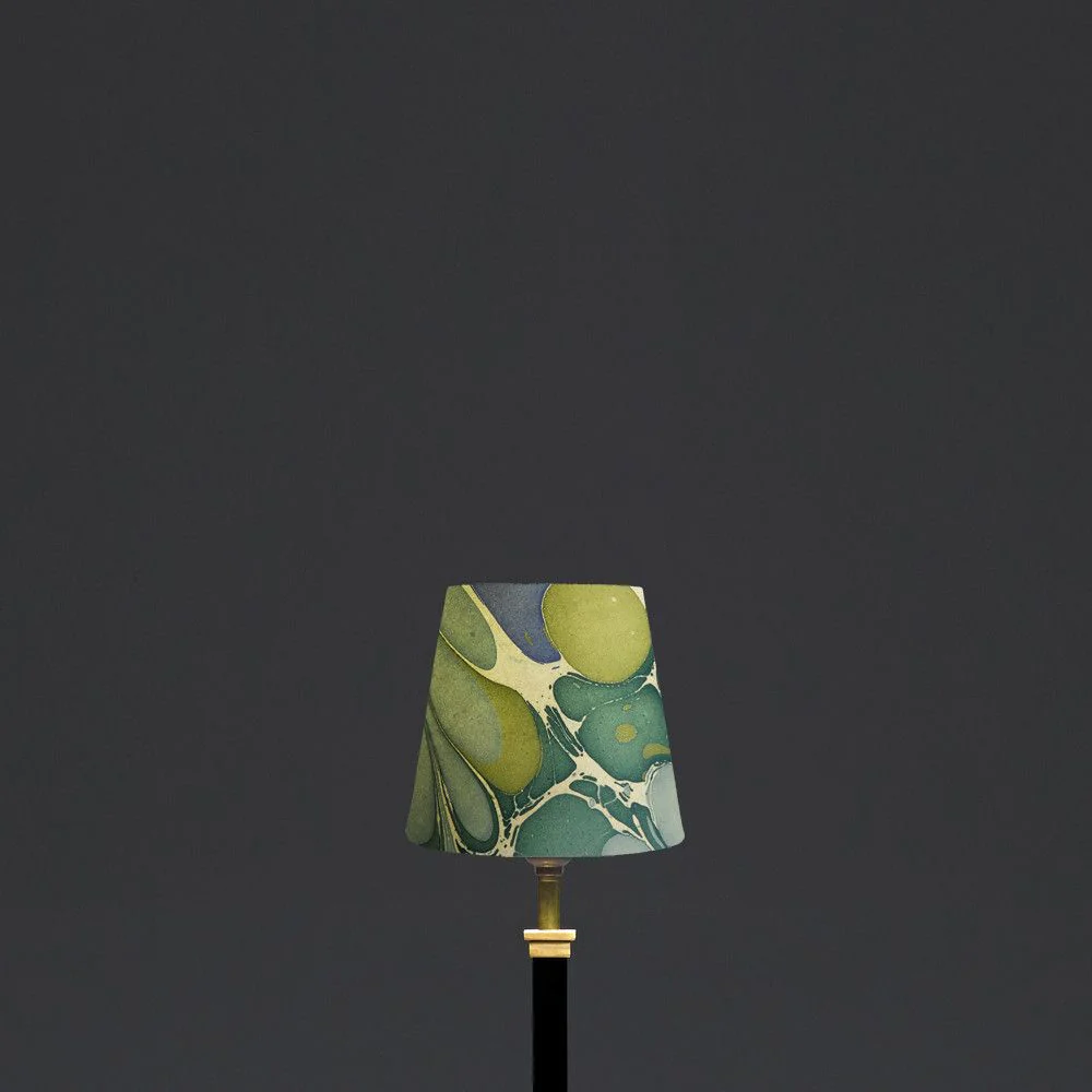 14cm Tall Tapered hand made marbled paper shade in green and blue roya - Image 4