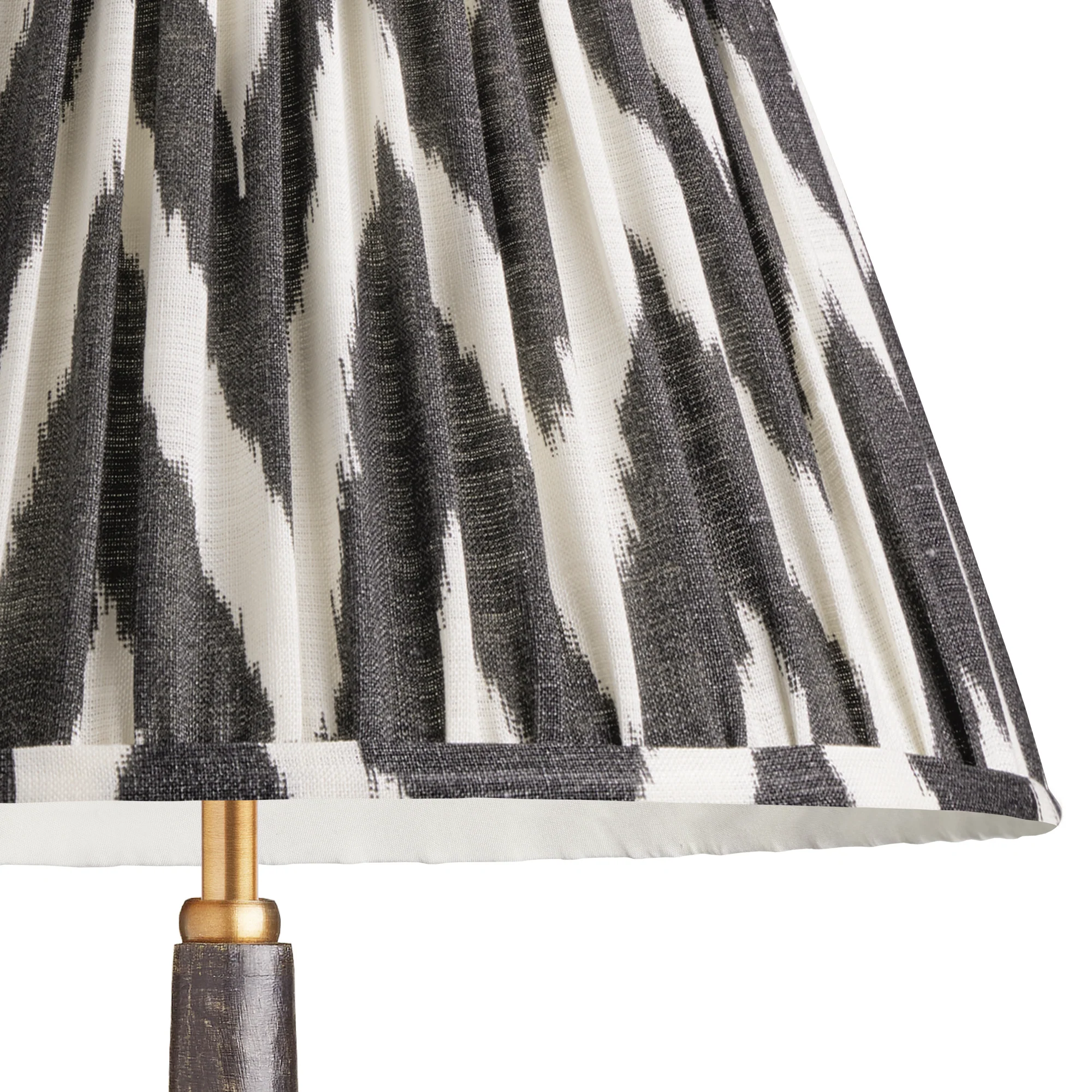 16cm empire gathered lampshade in black printed linen ikat - Image 2