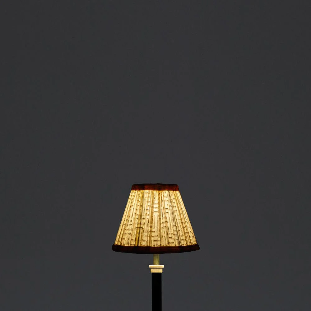 16cm empire gathered lampshade in white gold block printed cotton - Image 3