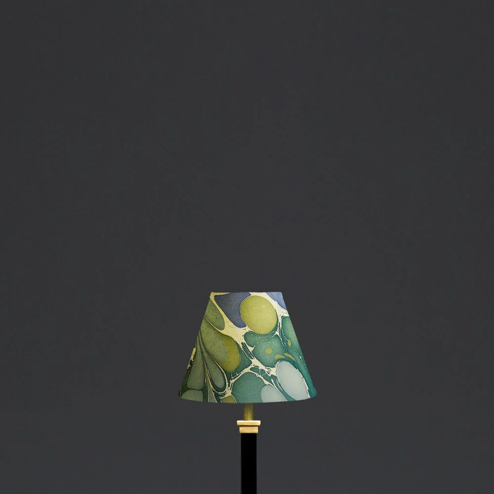 16cm empire shade in hand made marbled paper in green and blue roya - Image 4