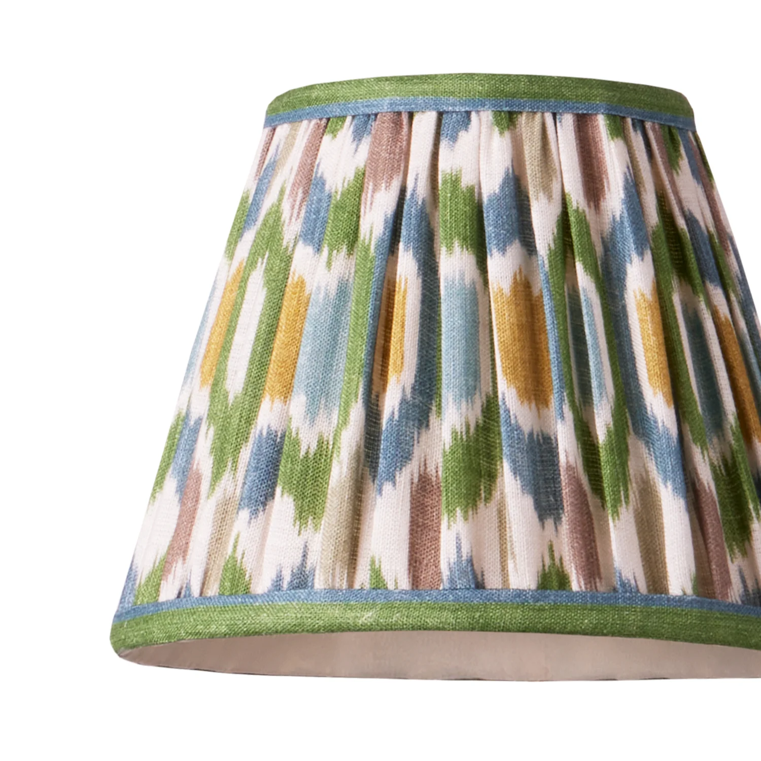 18cm pendant shade in blue and green Small Ikat Spot linen by GP & J Baker - Image 2