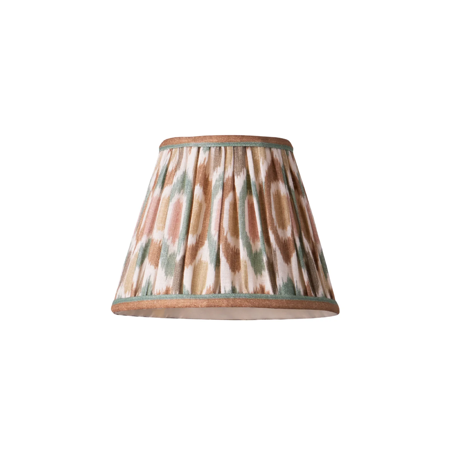 18cm pendant shade in teal and brown Small Ikat Spot linen by GP & J Baker