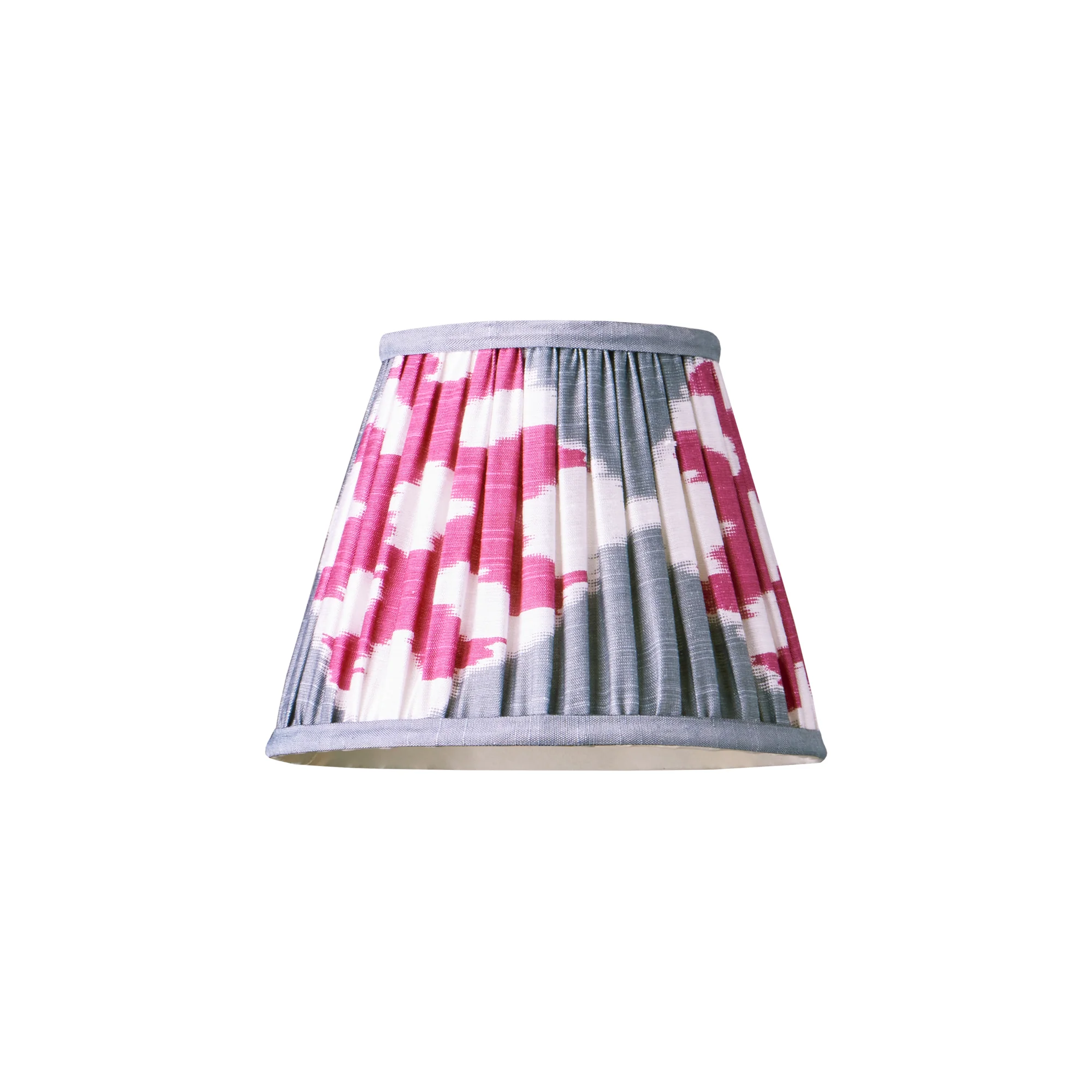 18cm straight empire pendant silk ikat shade in pink and pewter Darjee