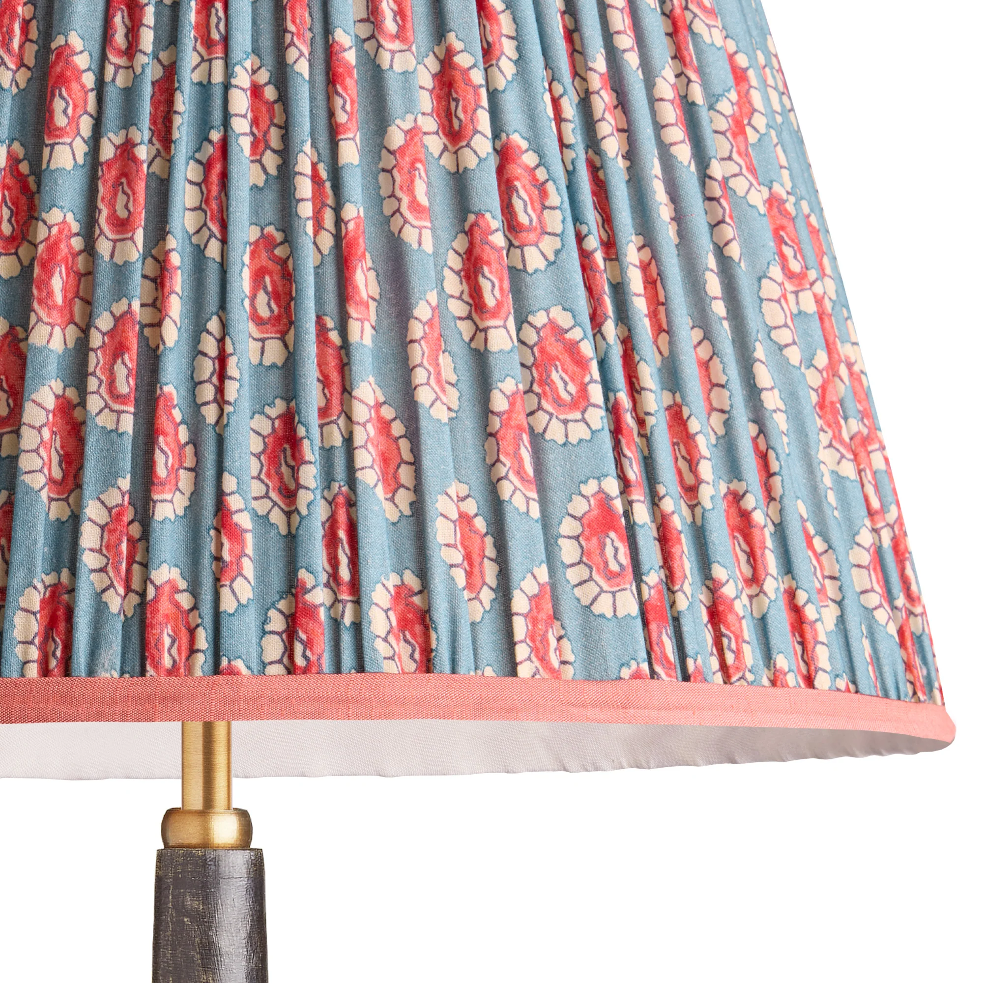 20cm empire shade in blue and red block printed Dotty gathered cotton by GP & J Baker - Image 2