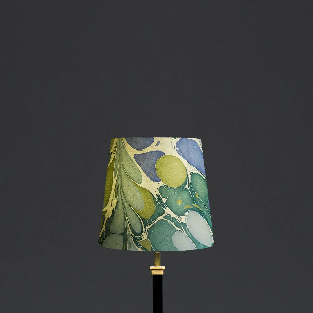 20cm Tall Tapered hand made marbled paper shade in green and blue roya - Image 4