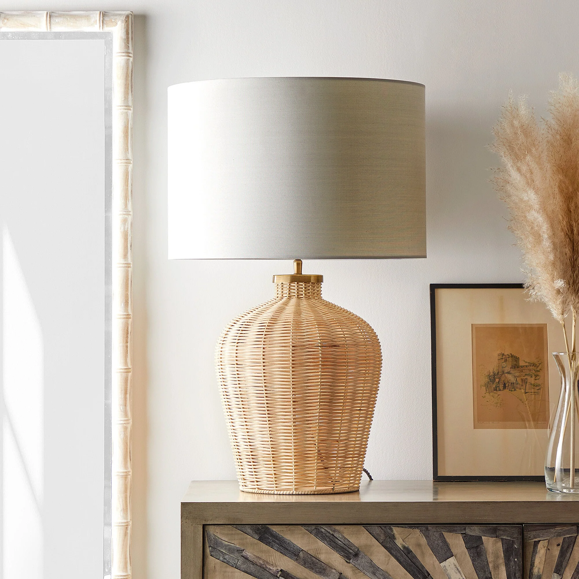 25cm drum shade in pewter dupion silk - Image 6
