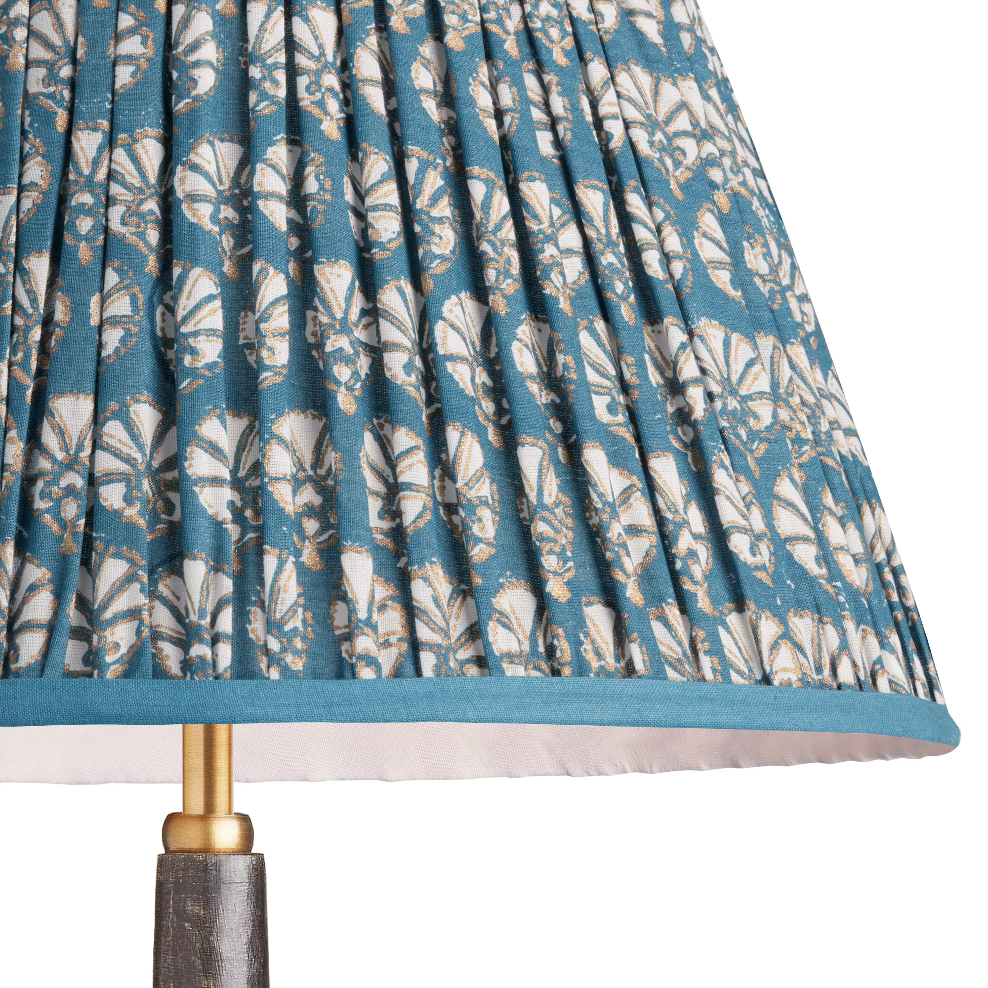 25cm empire gathered lampshade in Turkish blue dervish block printed cotton - Image 2