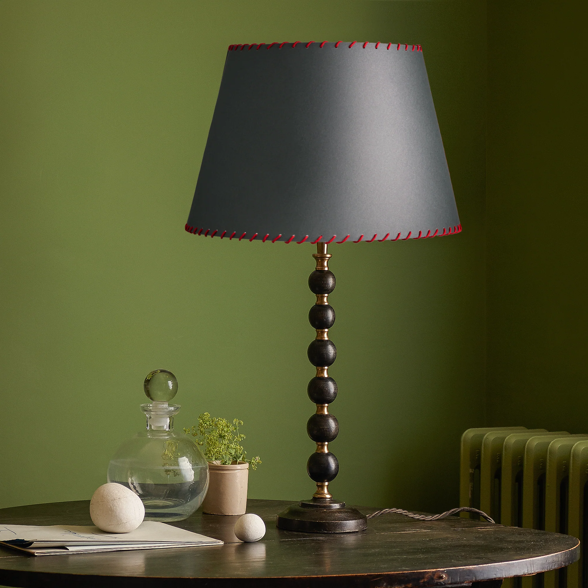 25cm Empire shade in grey vellum with red stitching - Image 5