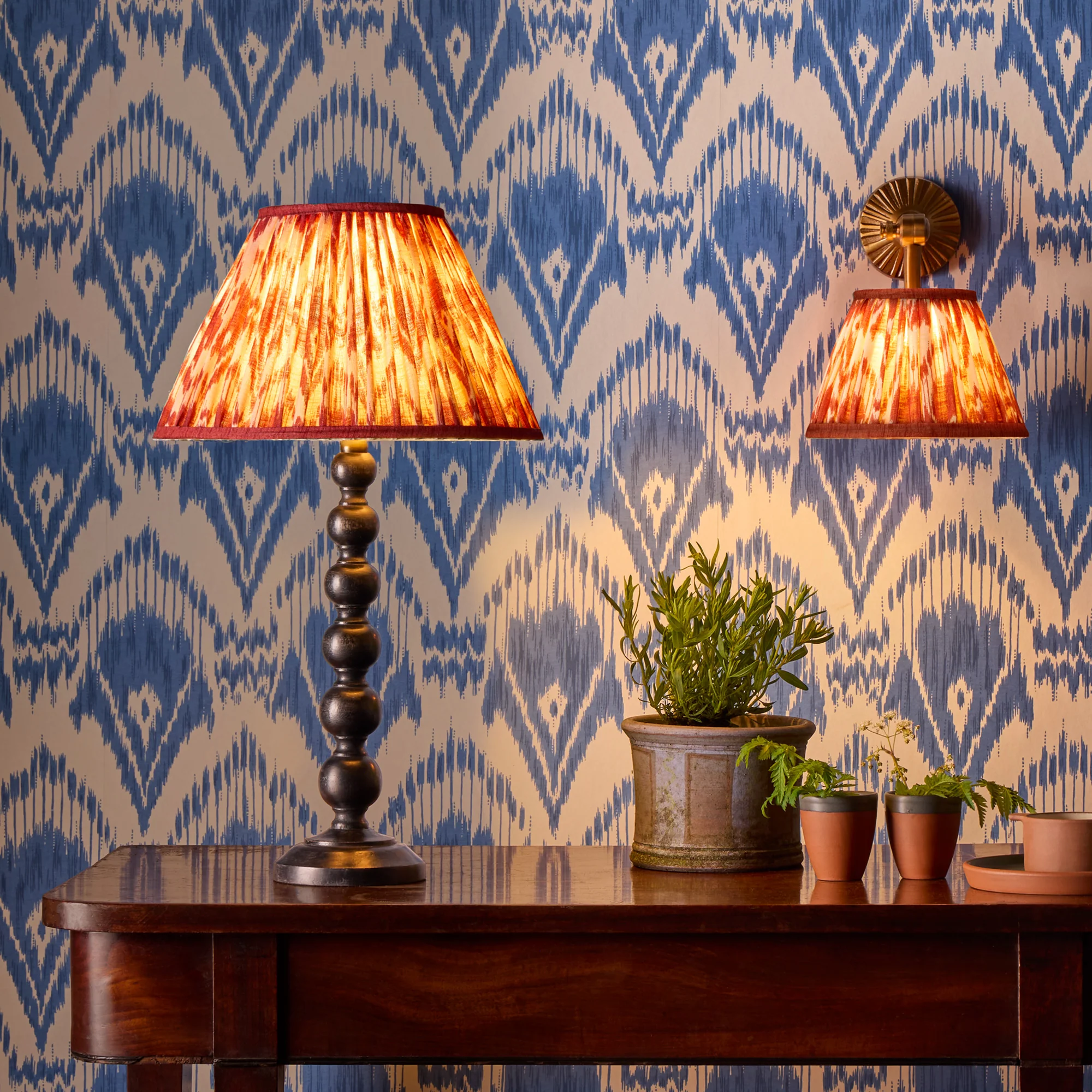 25cm empire shade in red Zaraband gathered linen by GP & J Baker - Image 6
