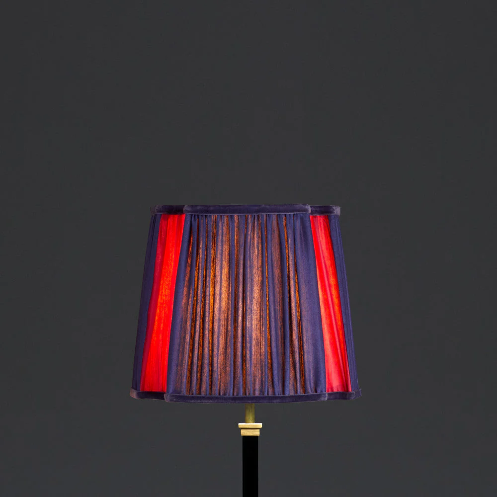 25cm fluted fancy shade in cobalt and pink silk with velvet tape - Image 5