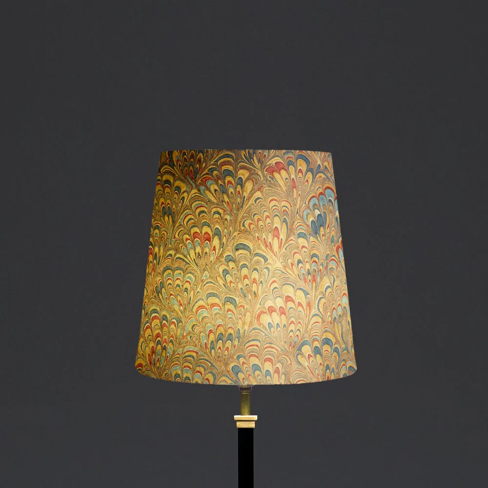 25cm tall tapered shade in hand marbled paper in golden piave - Image 4