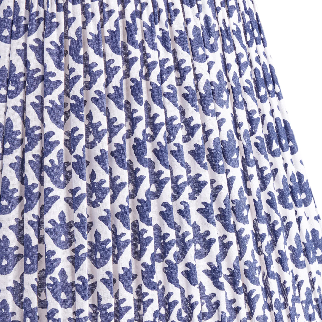 30cm empire gathered lampshade in temple blue block printed cotton