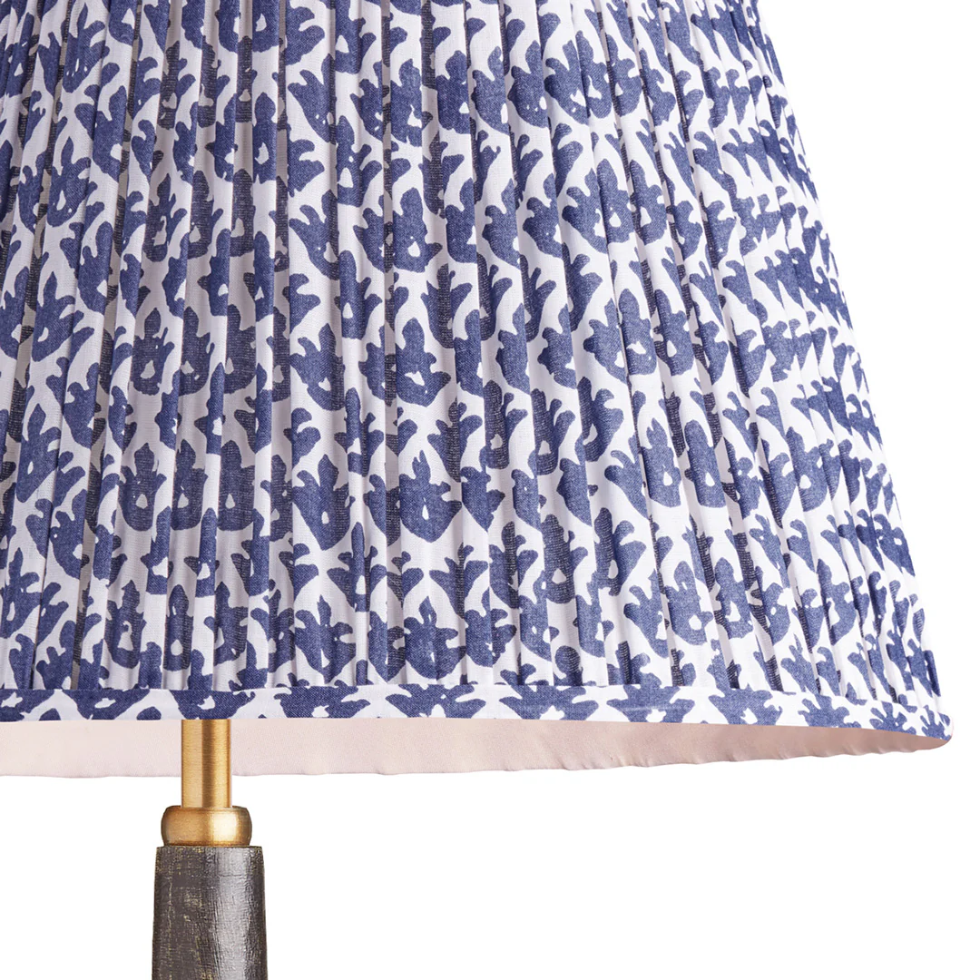 30cm empire gathered lampshade in temple blue block printed cotton - Image 2