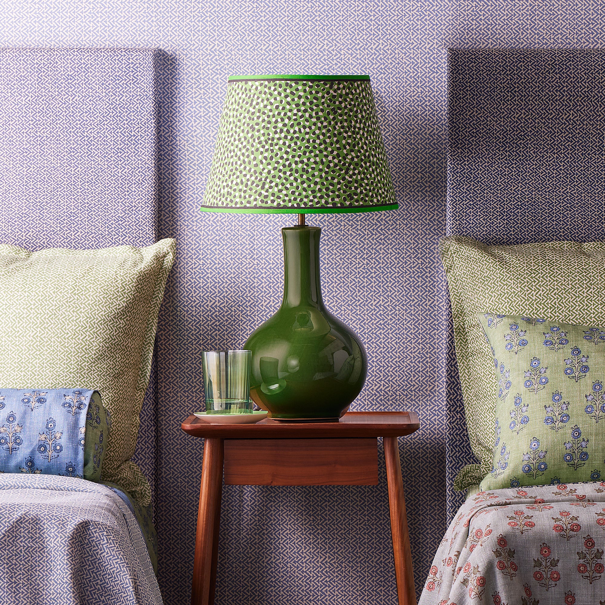 30cm empire shade in emerald, black and white Polka Dot paper by GP & J Baker - Image 5