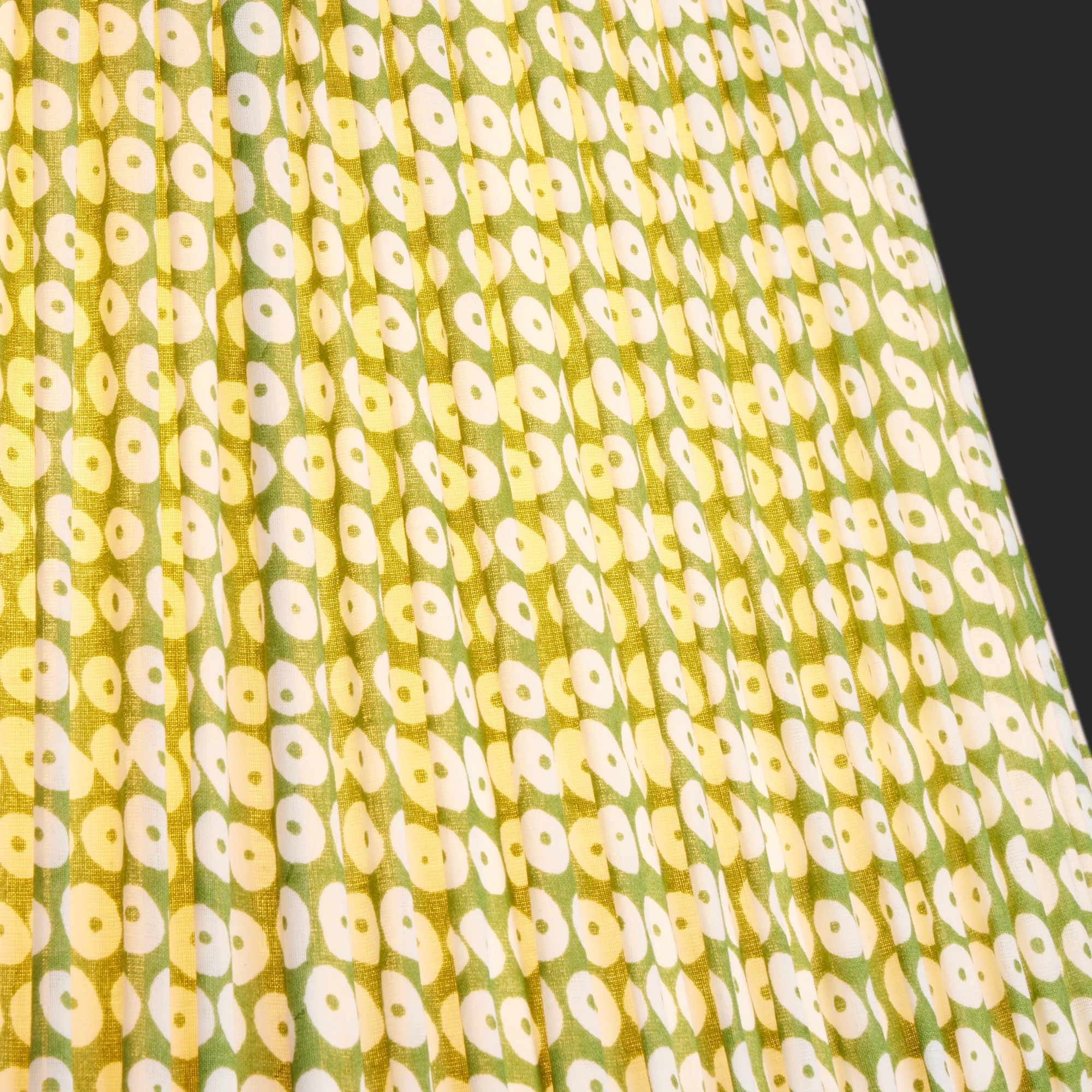 30cm straight empire gathered lampshade in green block printed cotton - Image 3