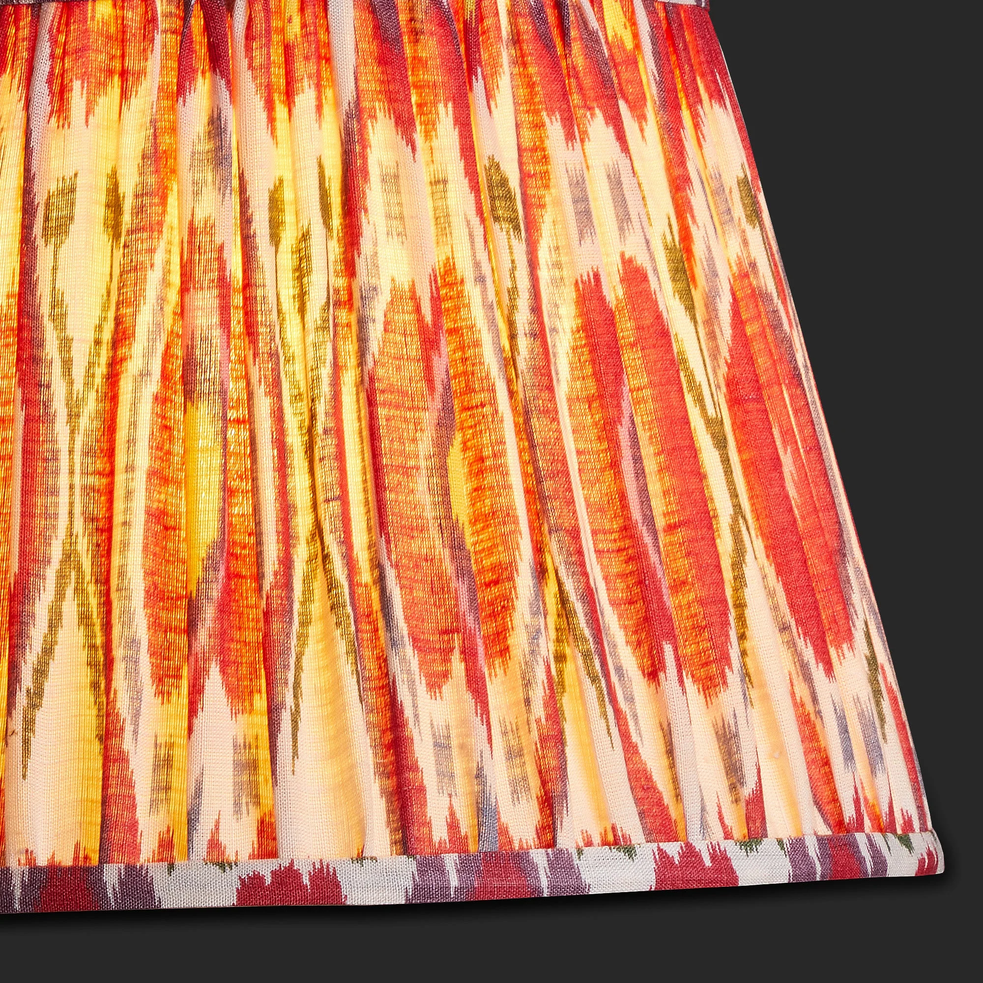 30cm straight empire gathered lampshade in heraldic printed linen ikat - Image 3