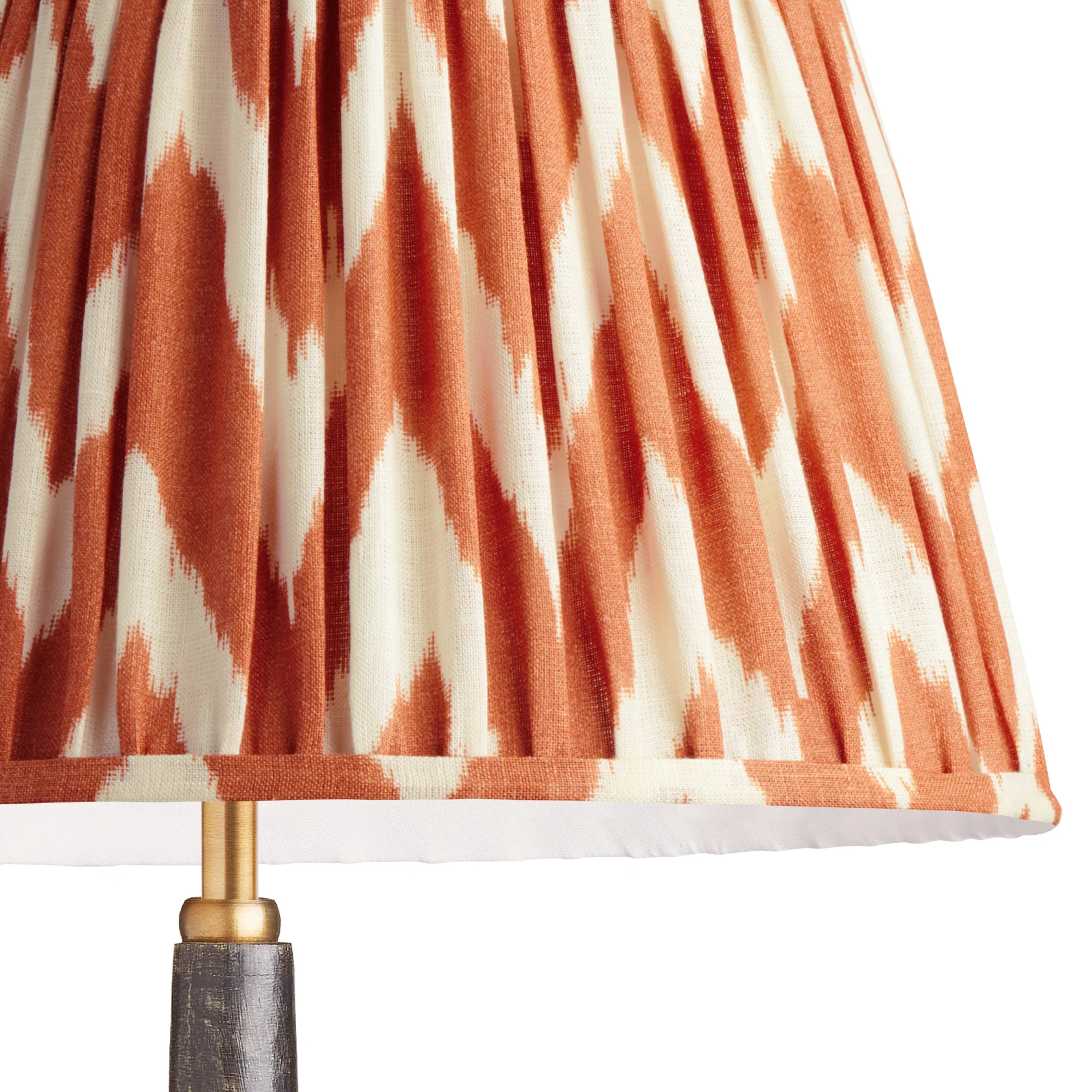30cm straight empire gathered lampshade in orange printed linen ikat - Image 2