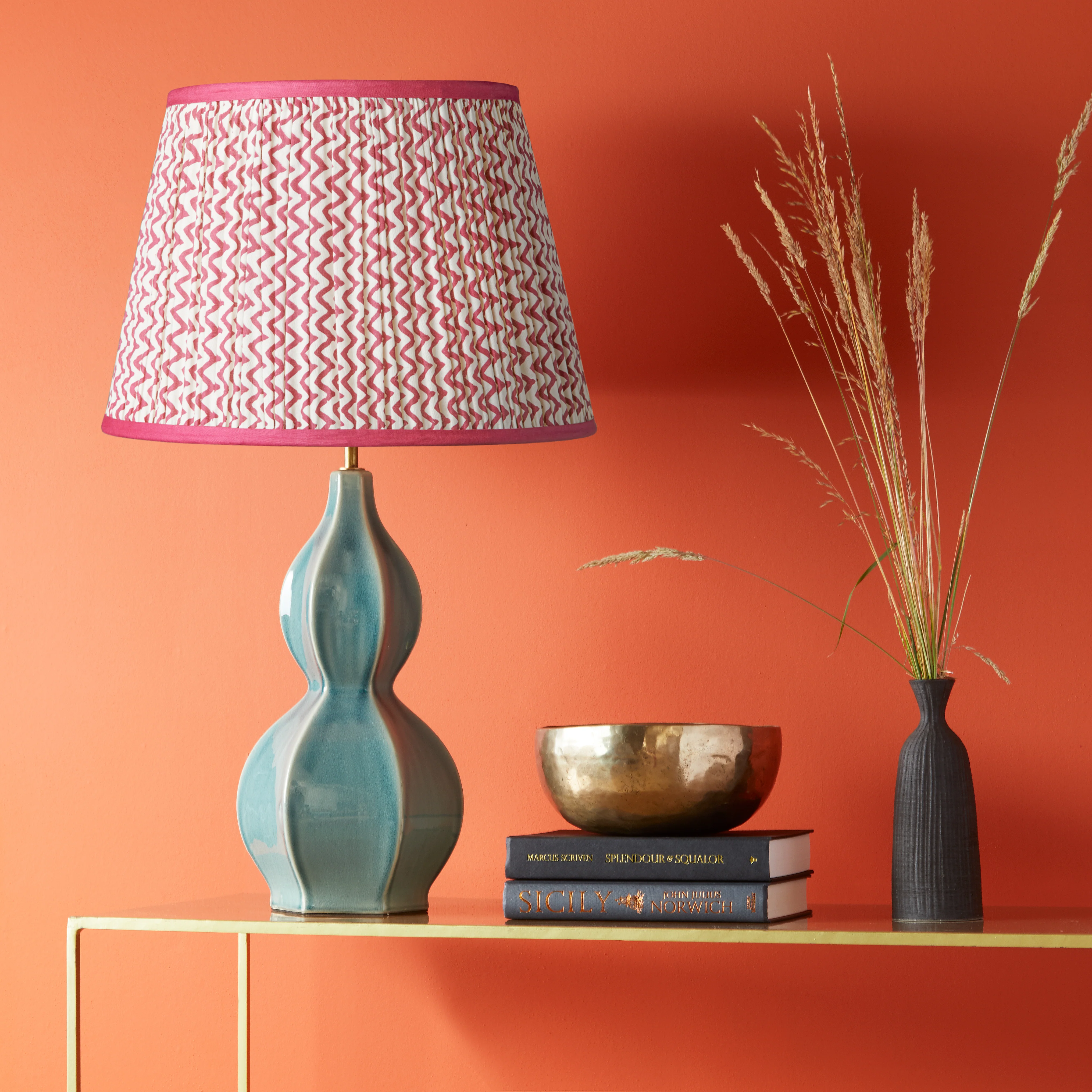 30cm straight empire lampshade in crimson chevrons with crimson tape - Image 4