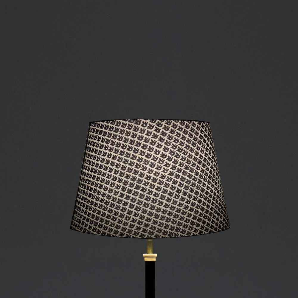 30cm straight empire lampshade in temple blue block printed cotton - Image 2