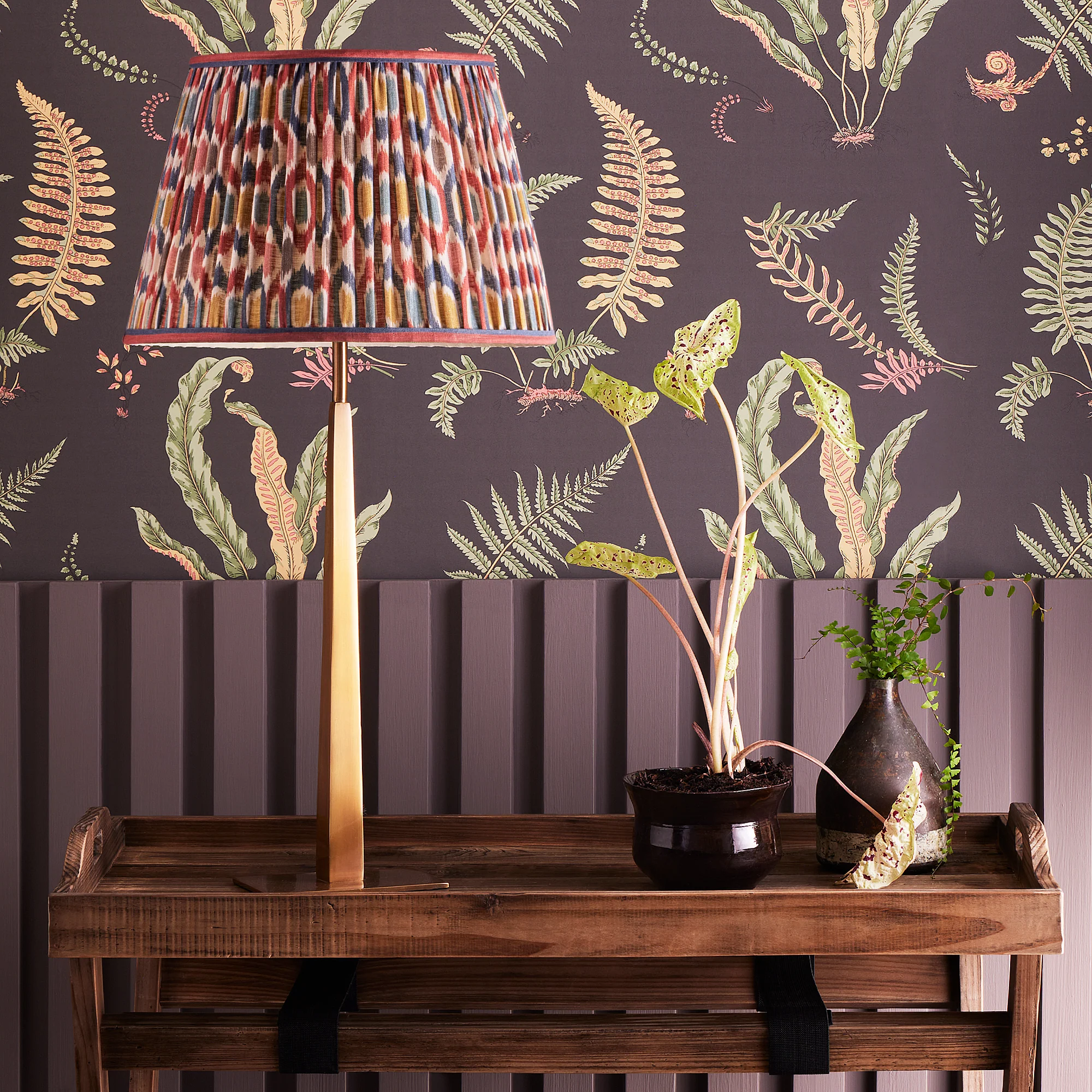 30cm straight empire shade in blue and red Small Ikat Spot linen by GP & J Baker - Image 5
