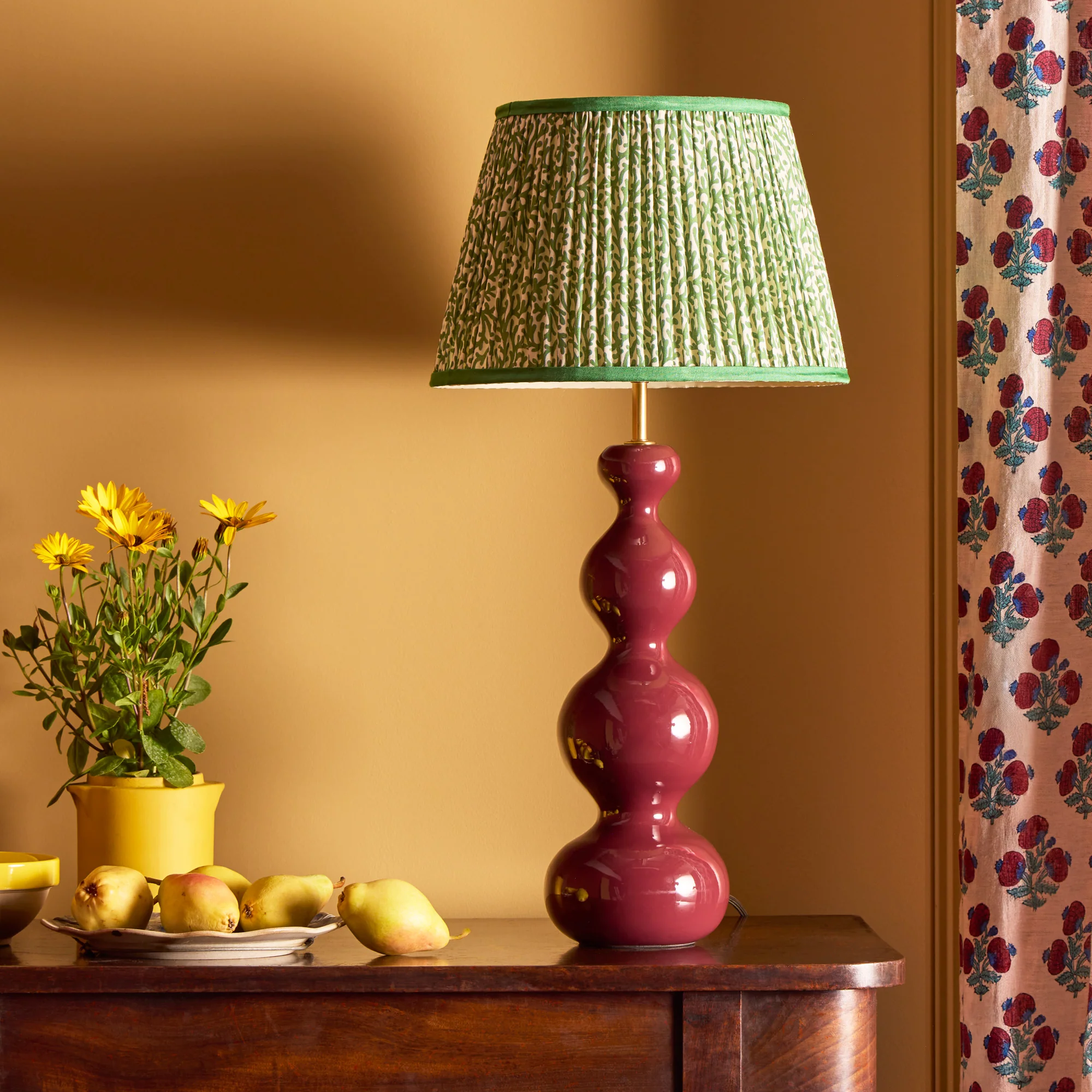 30cm straight empire shade in green blue Tuffley gathered cotton by GP & J Baker - Image 5
