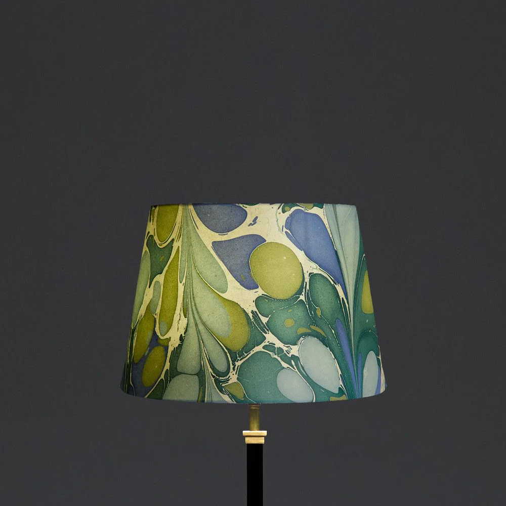 30cm straight empire shade in hand made marbled paper in green and blue roya - Image 4