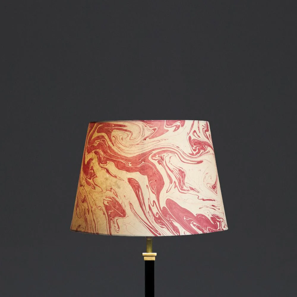 30cm straight empire shade in hand made marbled paper in red tanaro - Image 4