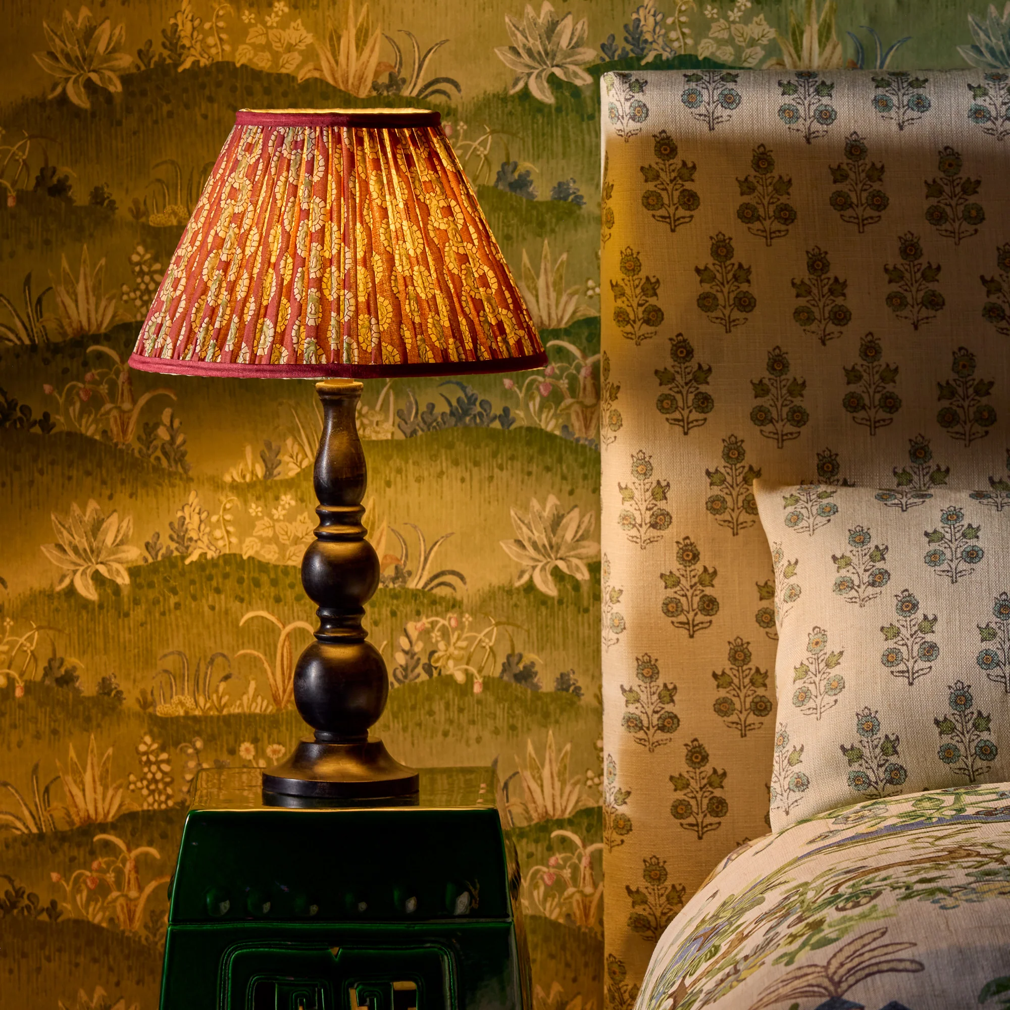 30cm straight empire shade in oxblood block printed Dotty gathered cotton by GP & J Baker - Image 6