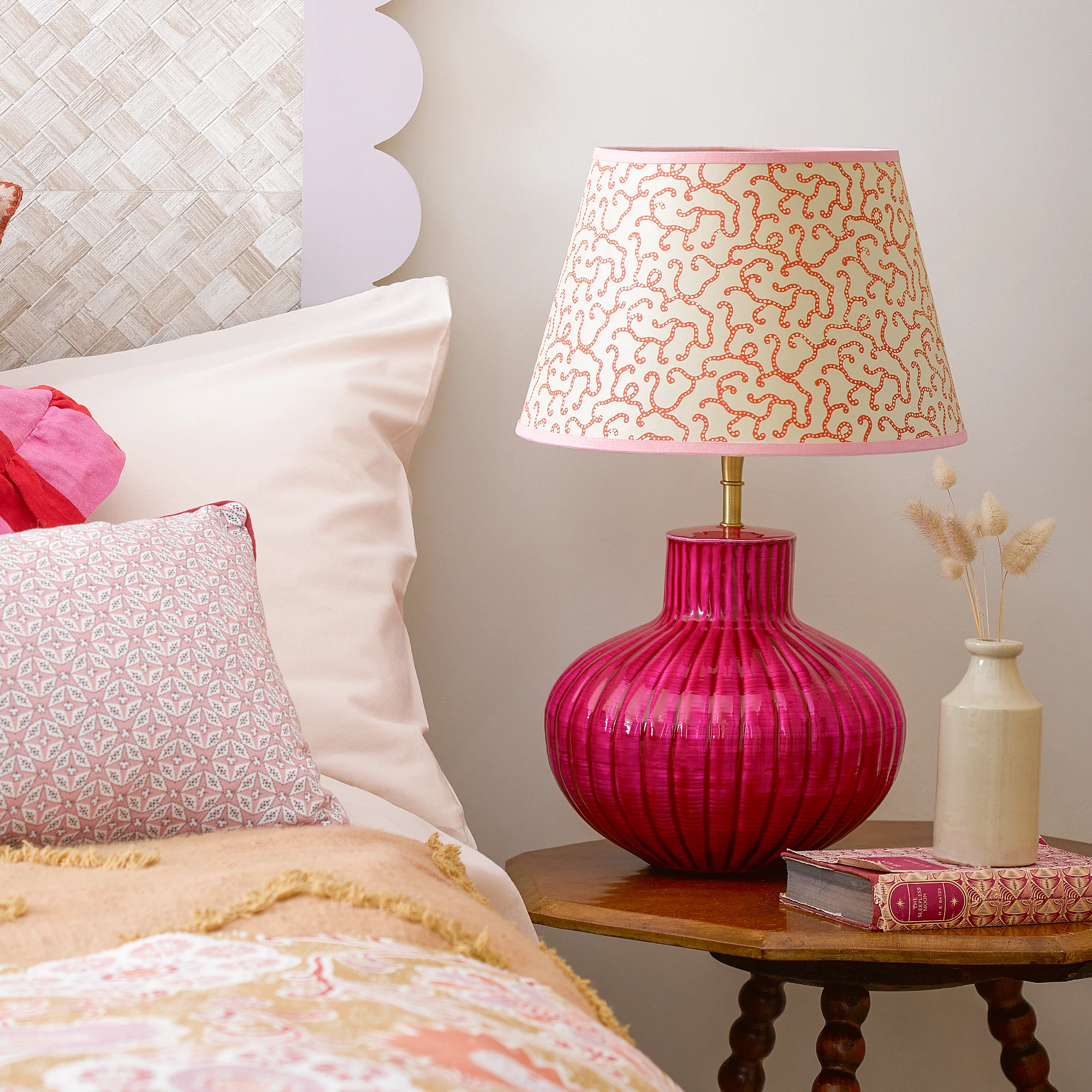 30cm straight empire shade in pinky coral hand blocked 'Squiggles' by Ellen Merchant - Image 4