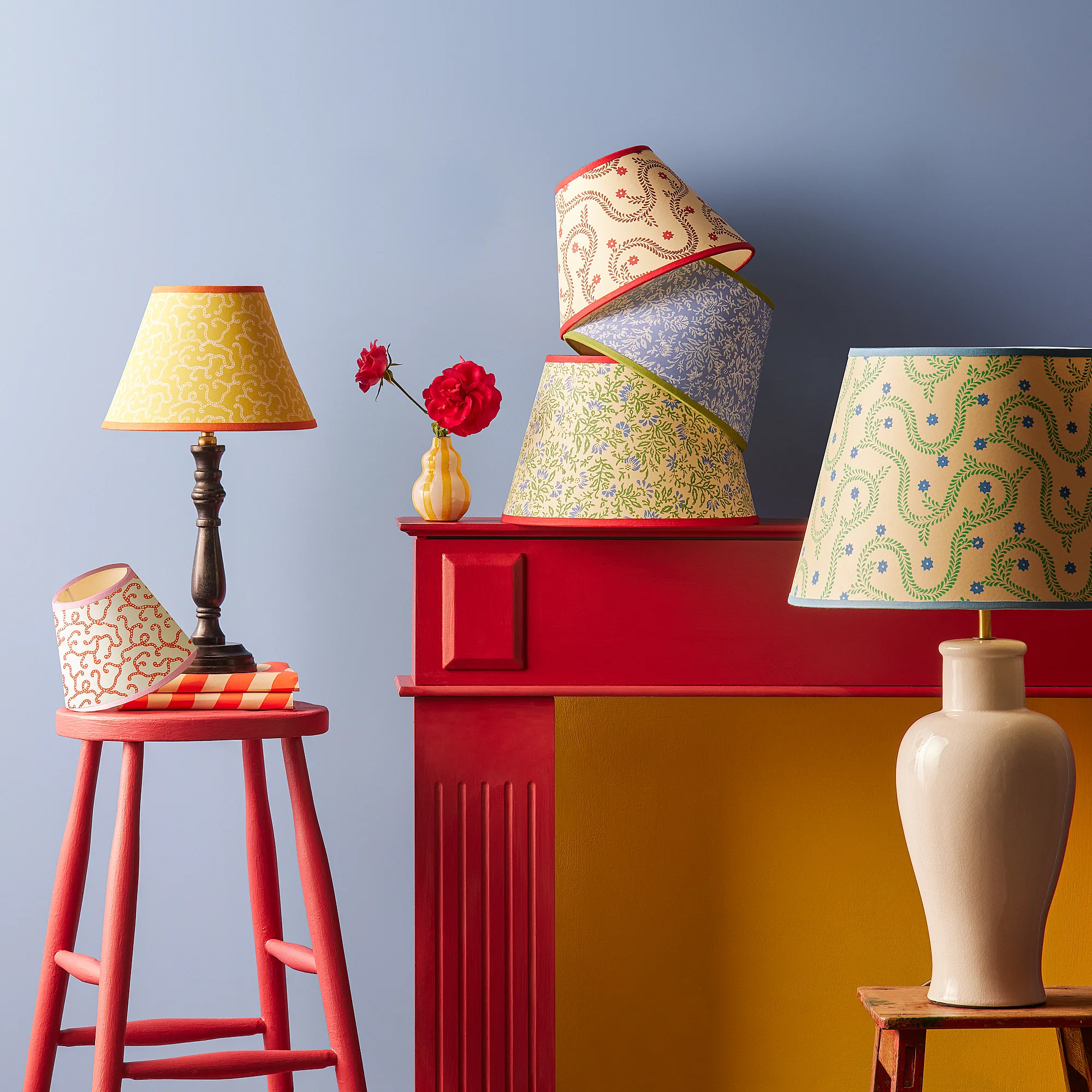 30cm straight empire shade in pinky coral hand blocked 'Squiggles' by Ellen Merchant - Image 5