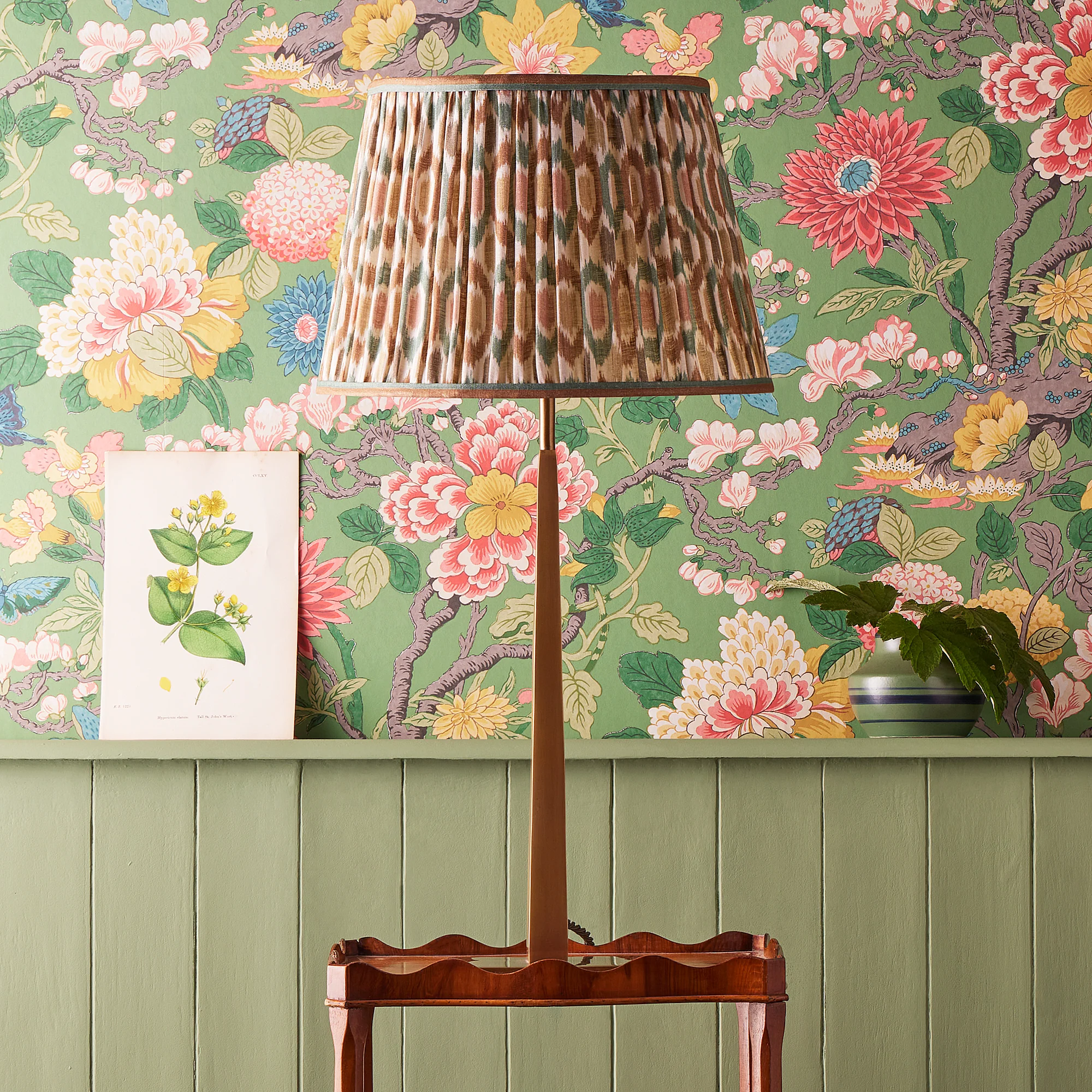 30cm straight empire shade in teal and brown Small Ikat Spot linen by GP & J Baker - Image 5