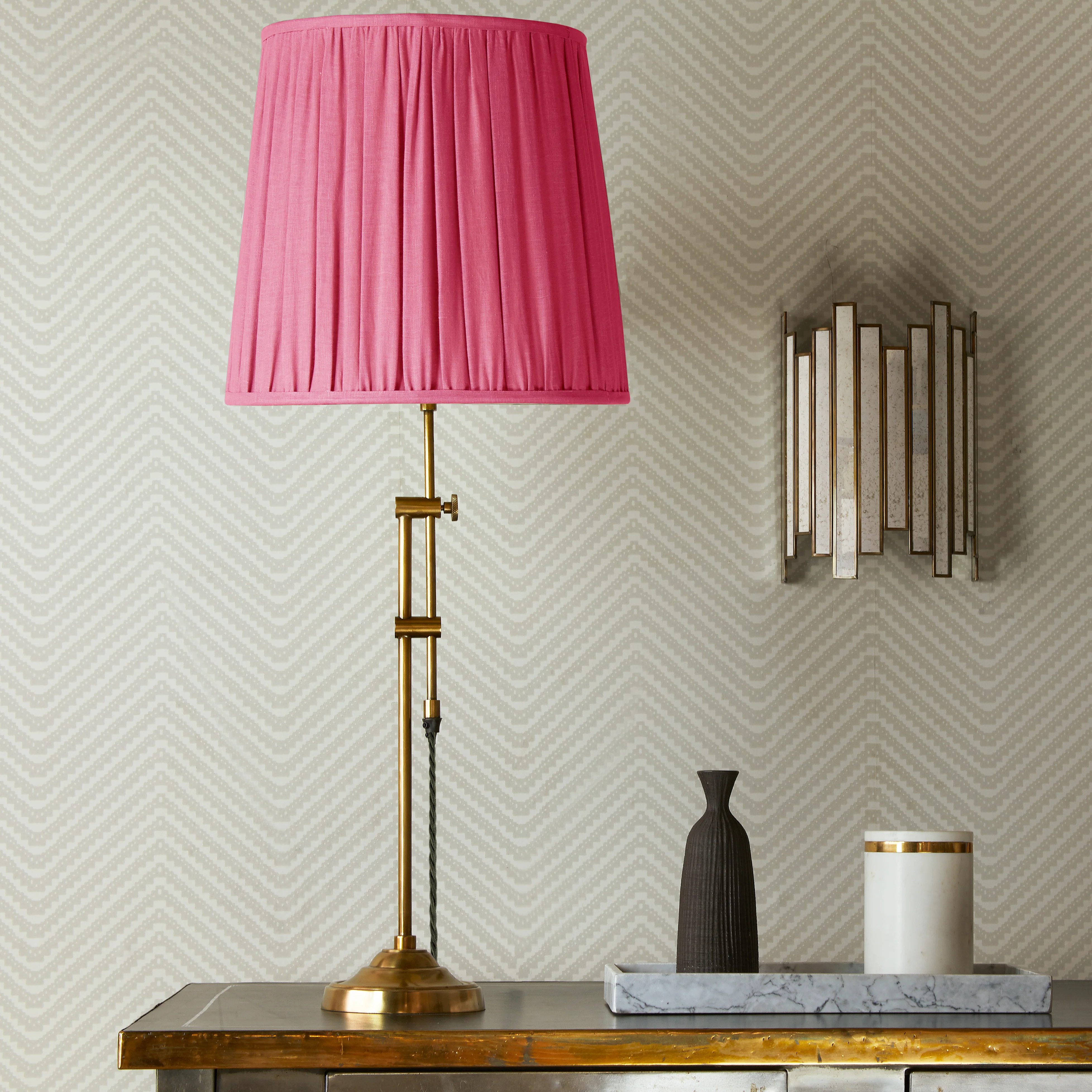 30cm tall tapered gathered lampshade in raspberry taj silk - Image 4