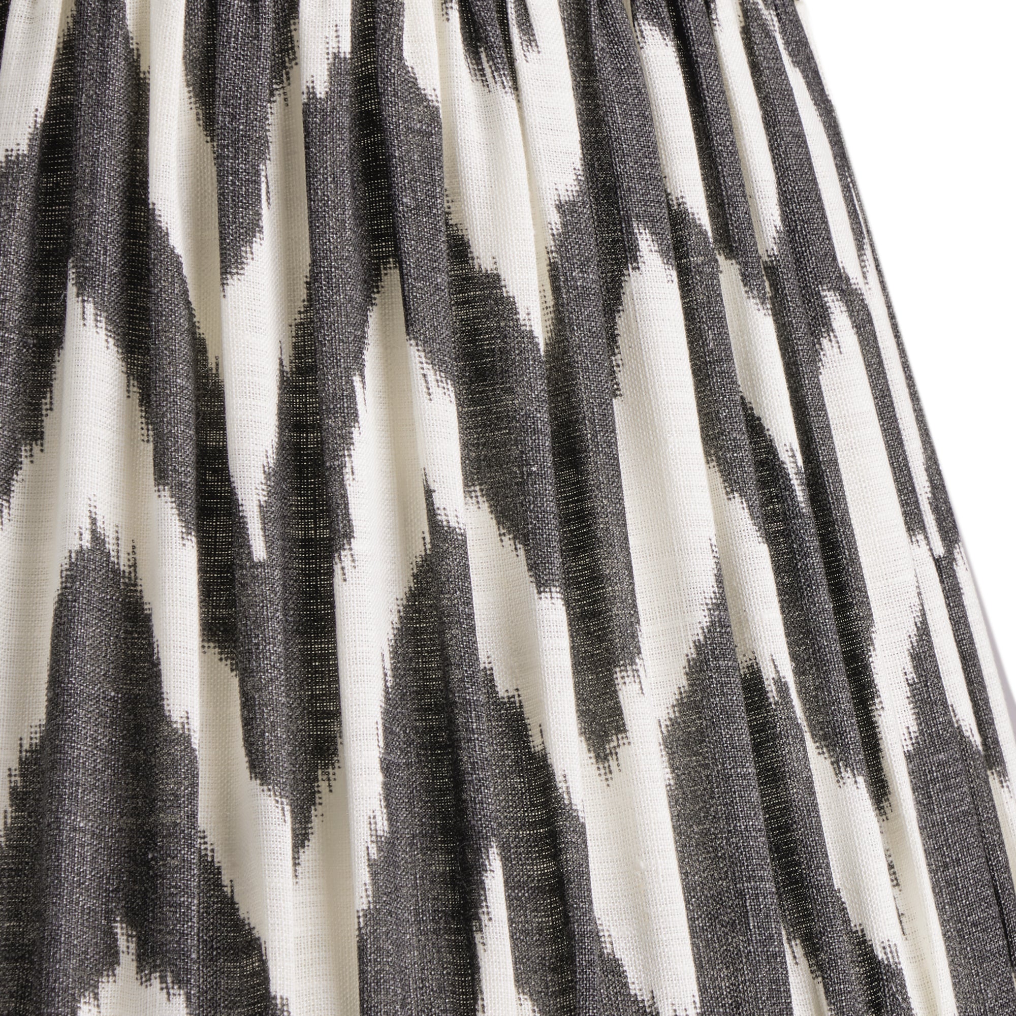 35cm straight empire gathered lampshade in black printed linen ikat