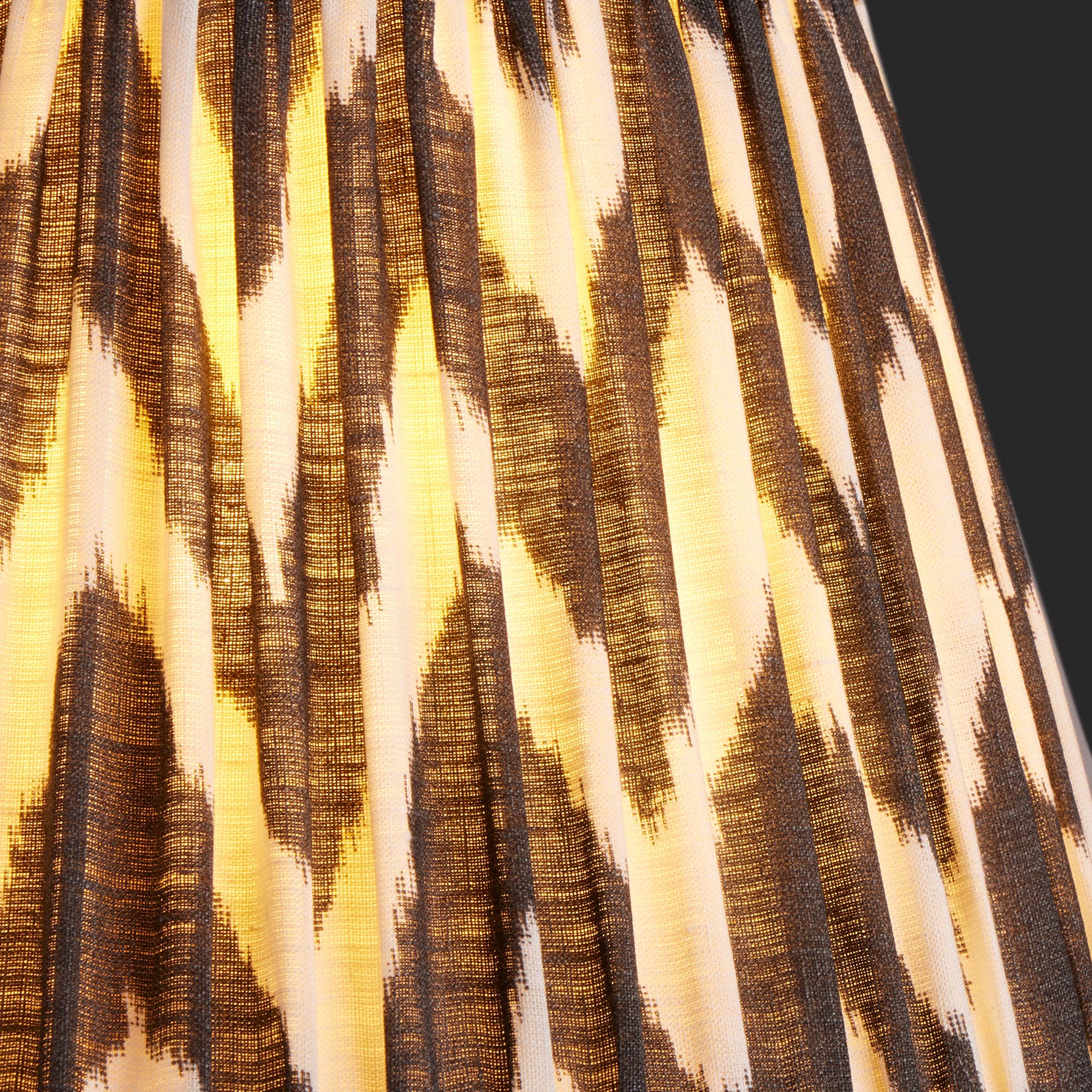 35cm straight empire gathered lampshade in black printed linen ikat - Image 3