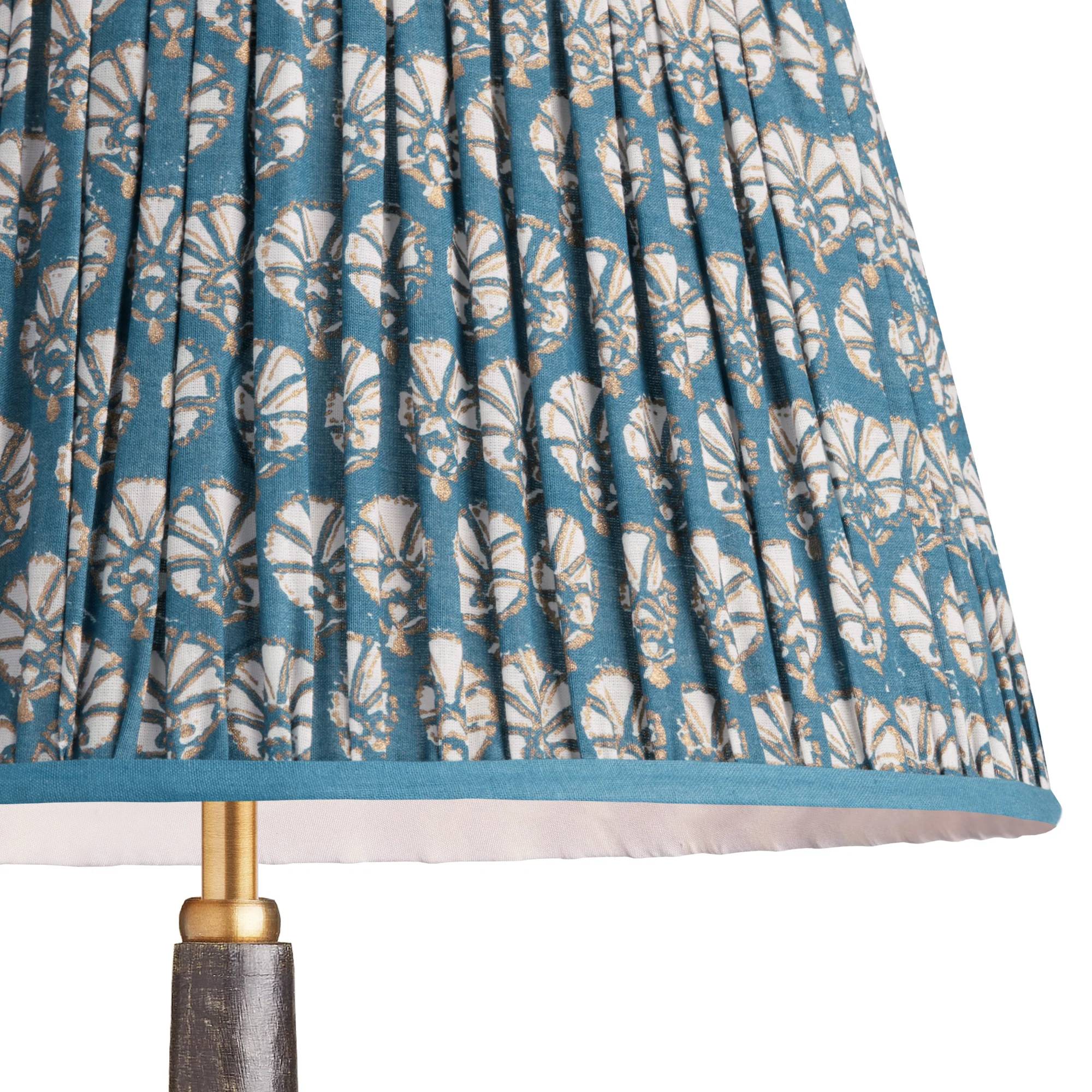 35cm straight empire gathered lampshade in Turkish blue dervish block printed cotton - Image 2