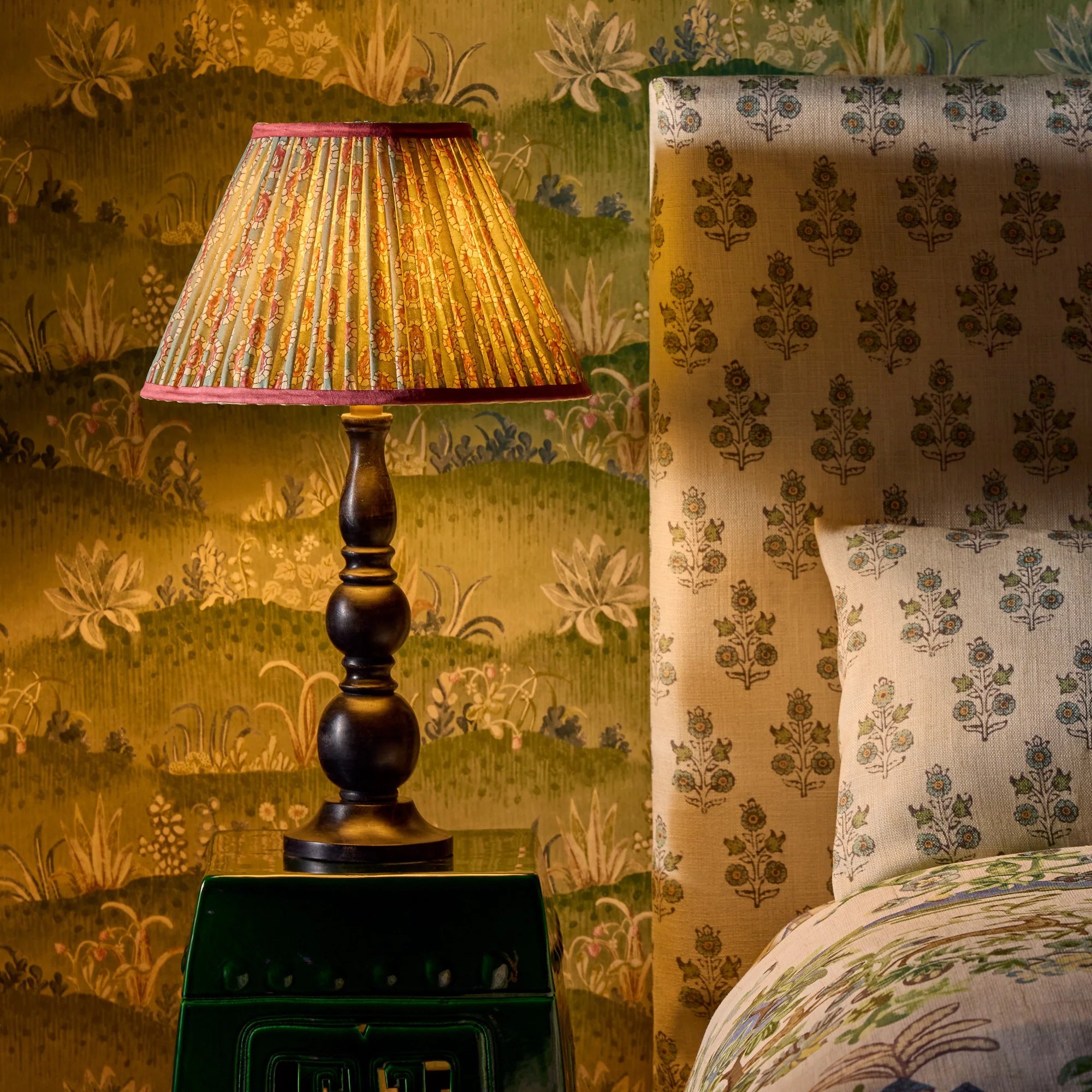 35cm straight empire shade in aqua pink block printed Dotty gathered cotton by GP & J Baker - Image 6