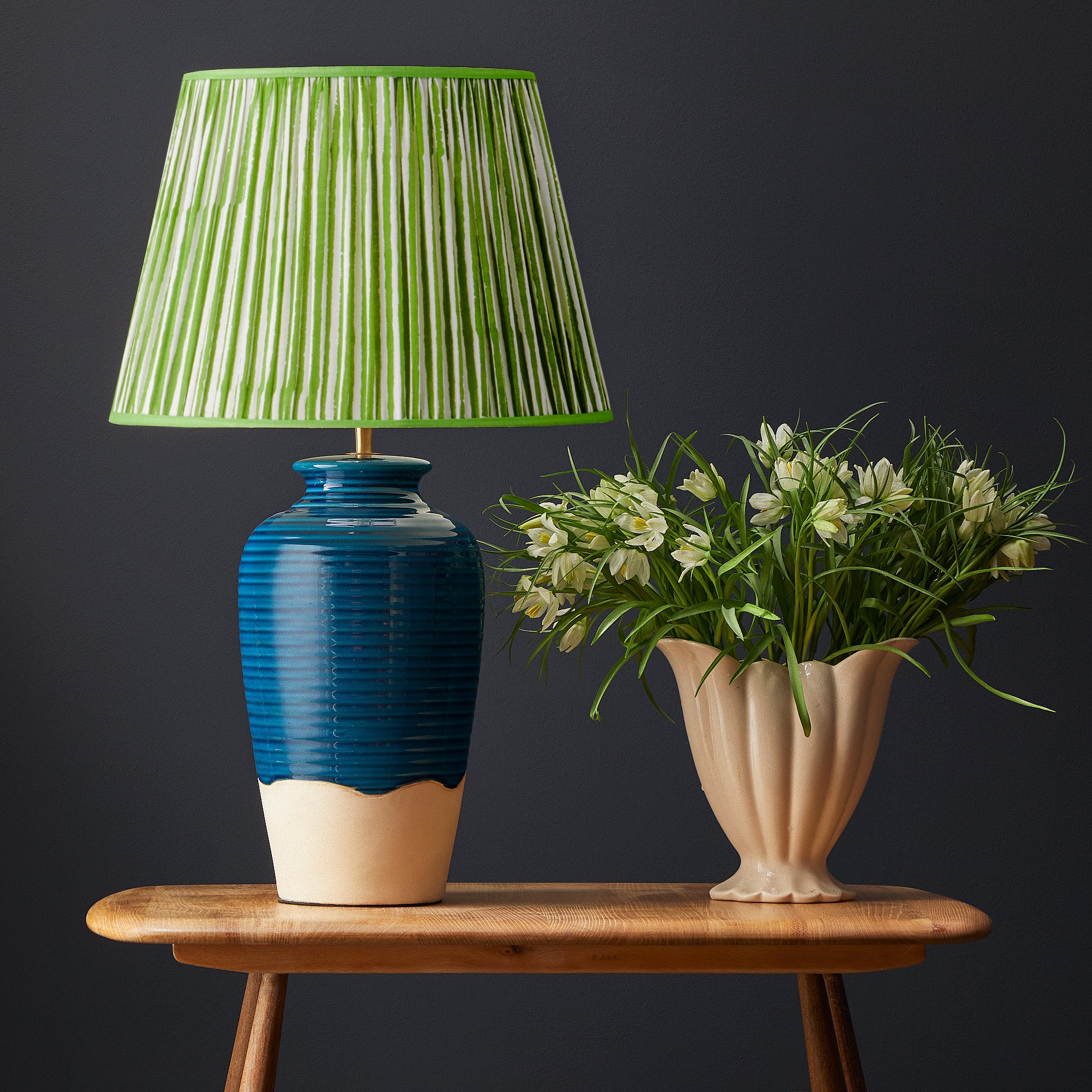35cm straight empire shade in classic green chalk stripes - Image 4