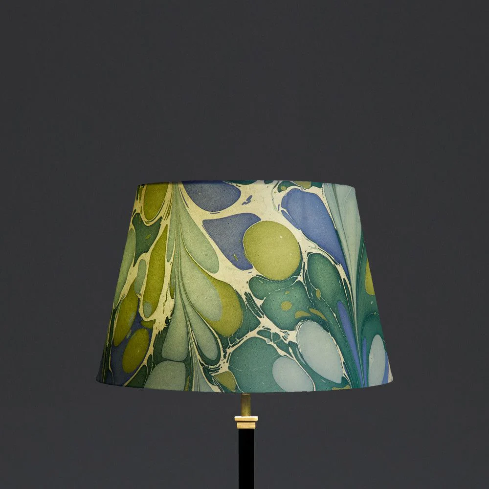 35cm straight empire shade in hand made marbled paper in green and blue roya - Image 4