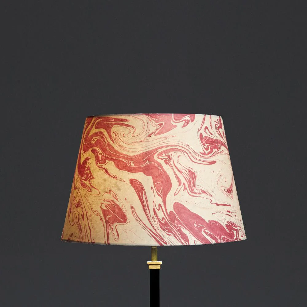 35cm straight empire shade in hand made marbled paper in red tanaro - Image 4