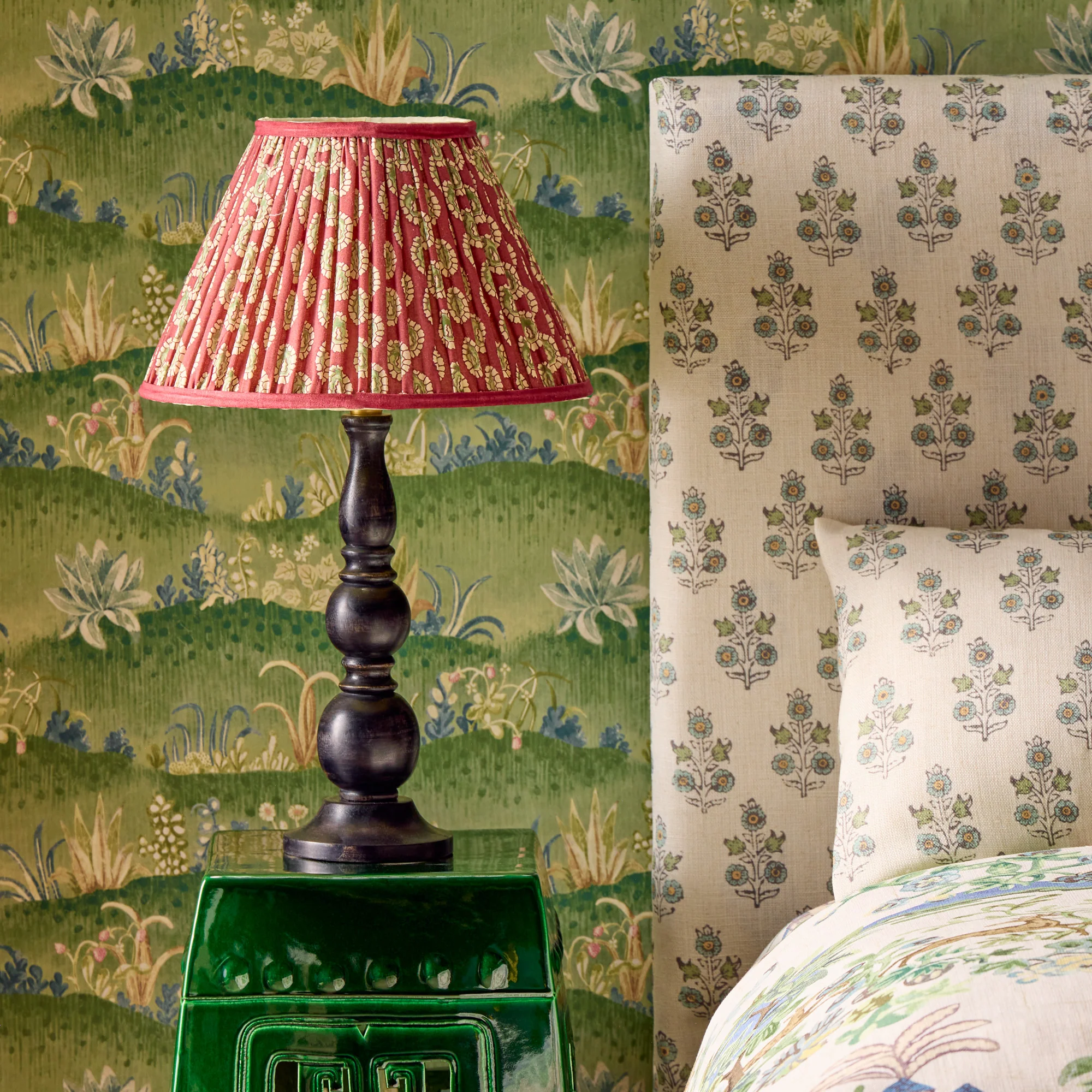 35cm straight empire shade in oxblood block printed Dotty gathered cotton by GP & J Baker - Image 5