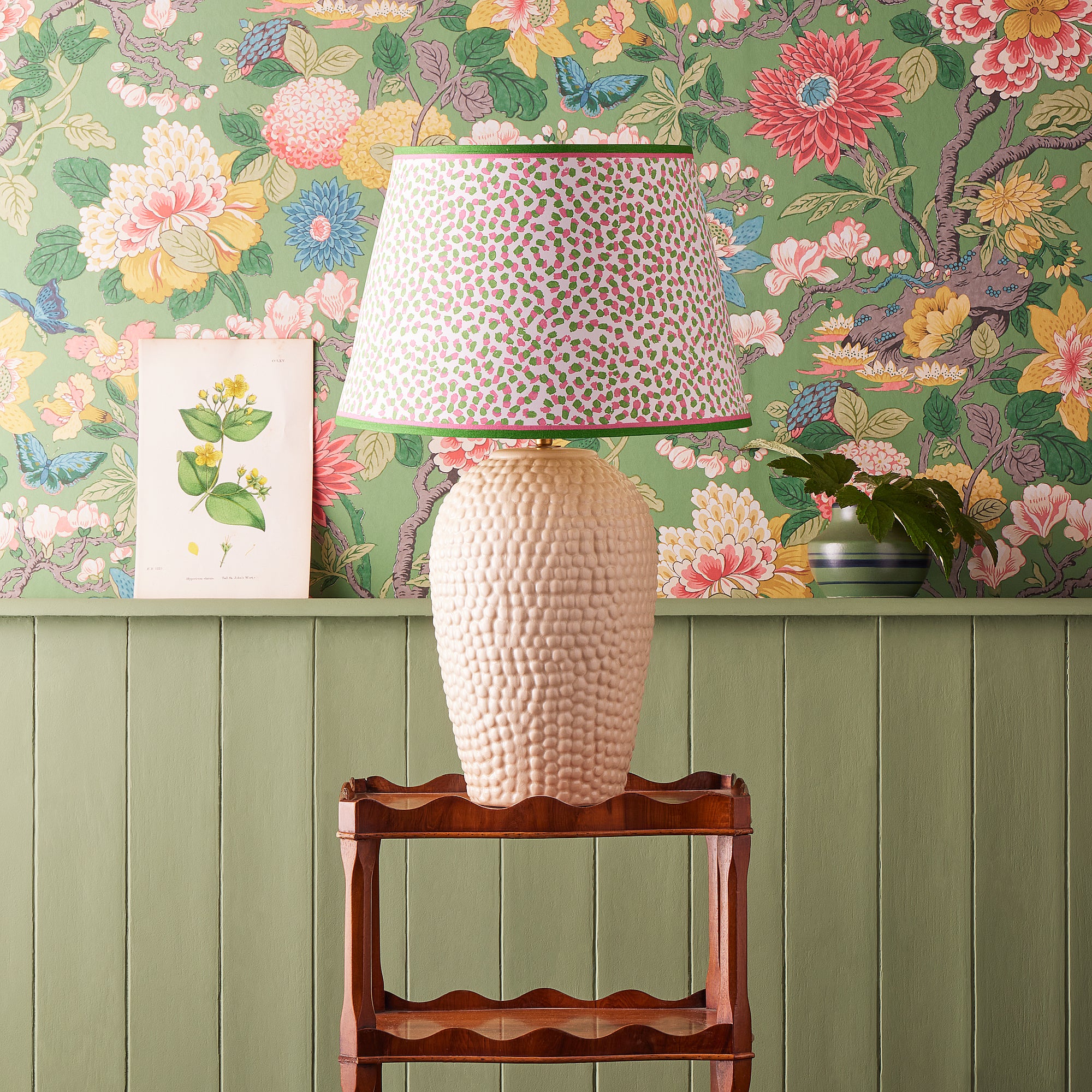 35cm straight empire shade in pink and green Polka Dot paper by GP & J Baker - Image 5