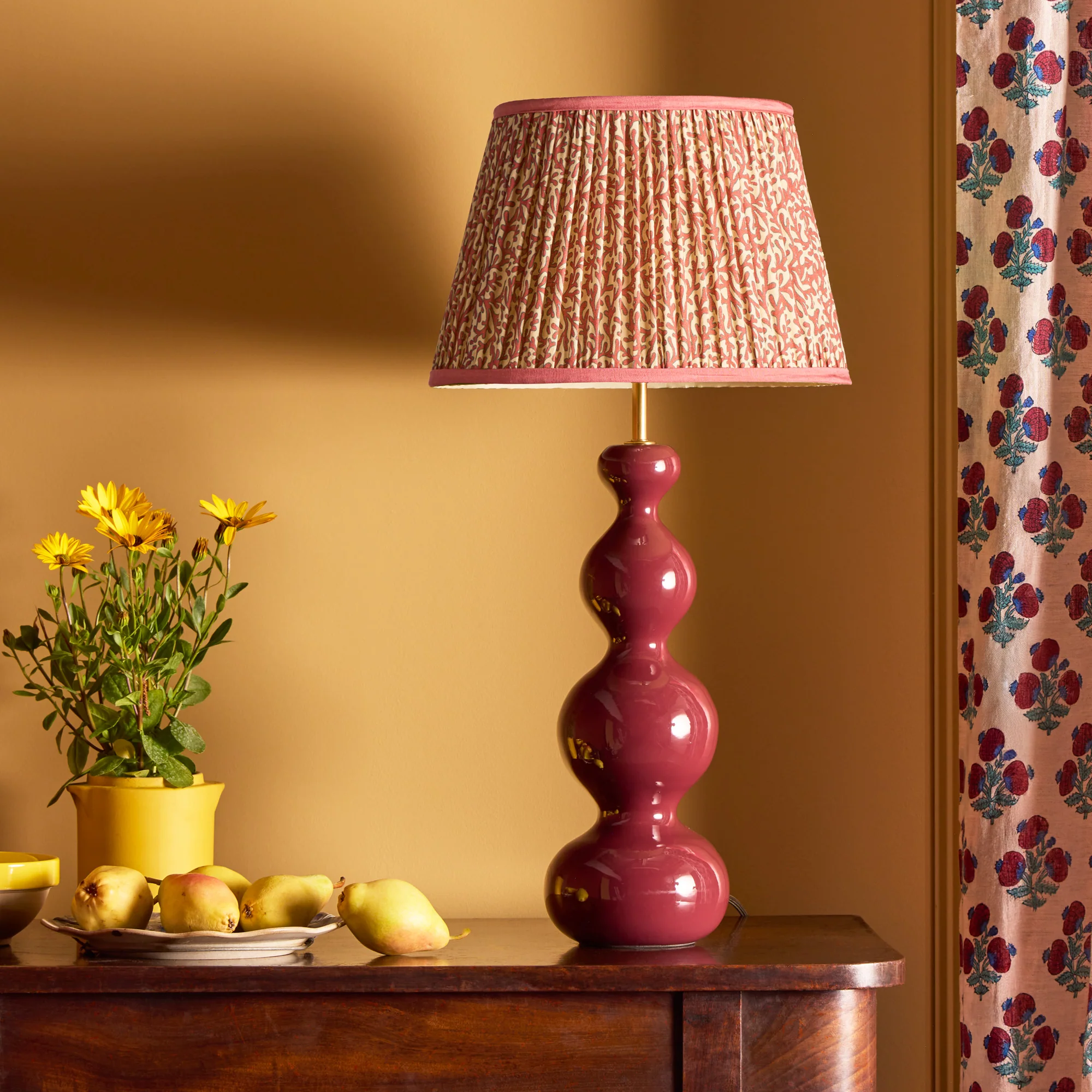 35cm straight empire shade in red aqua Tuffley gathered cotton by GP & J Baker - Image 5