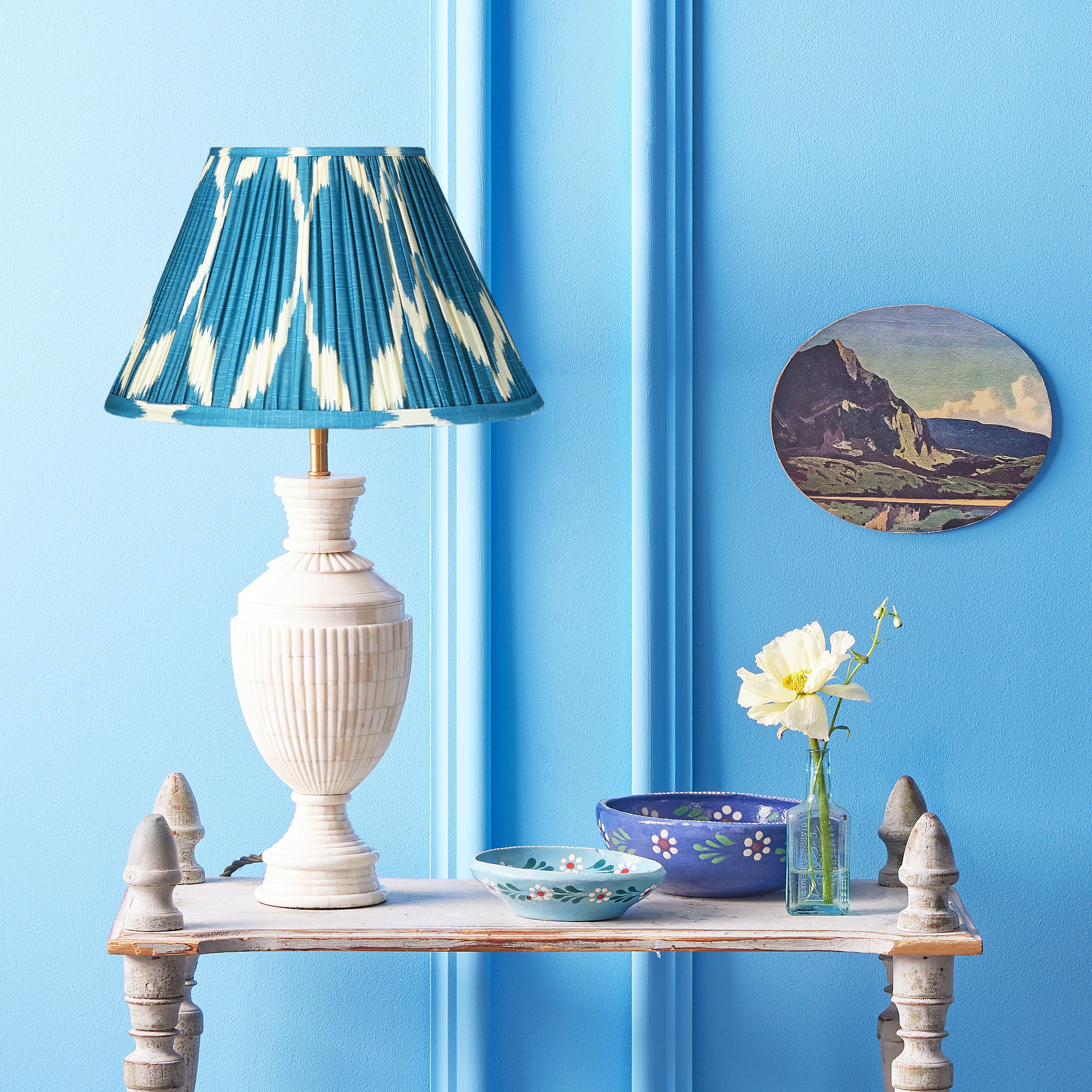 35cm straight empire shade in Turkish blue Yoda printed silk ikat - Image 4