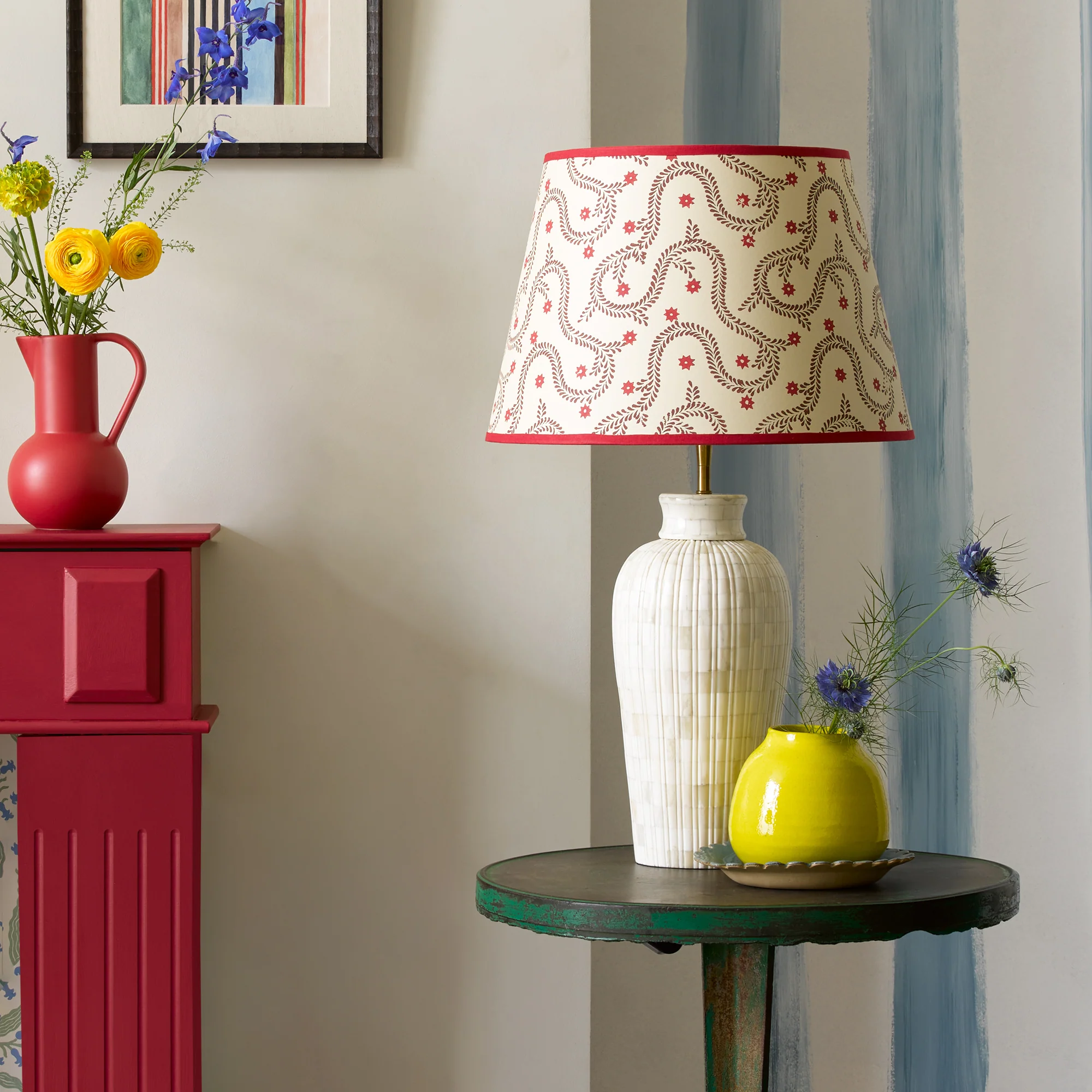 35cm straight empire shade in wine and crimson hand blocked 'Wiggly Stars' by Ellen Merchant - Image 4