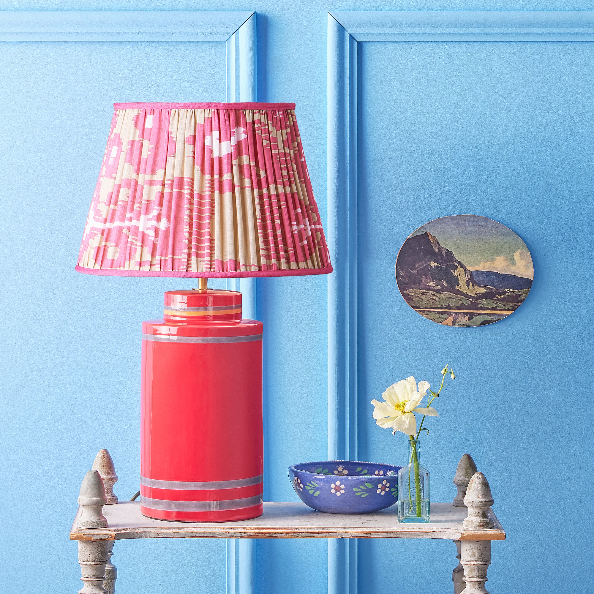 35cm straight empire silk ikat shade in pink and ecru Koyari - Image 4